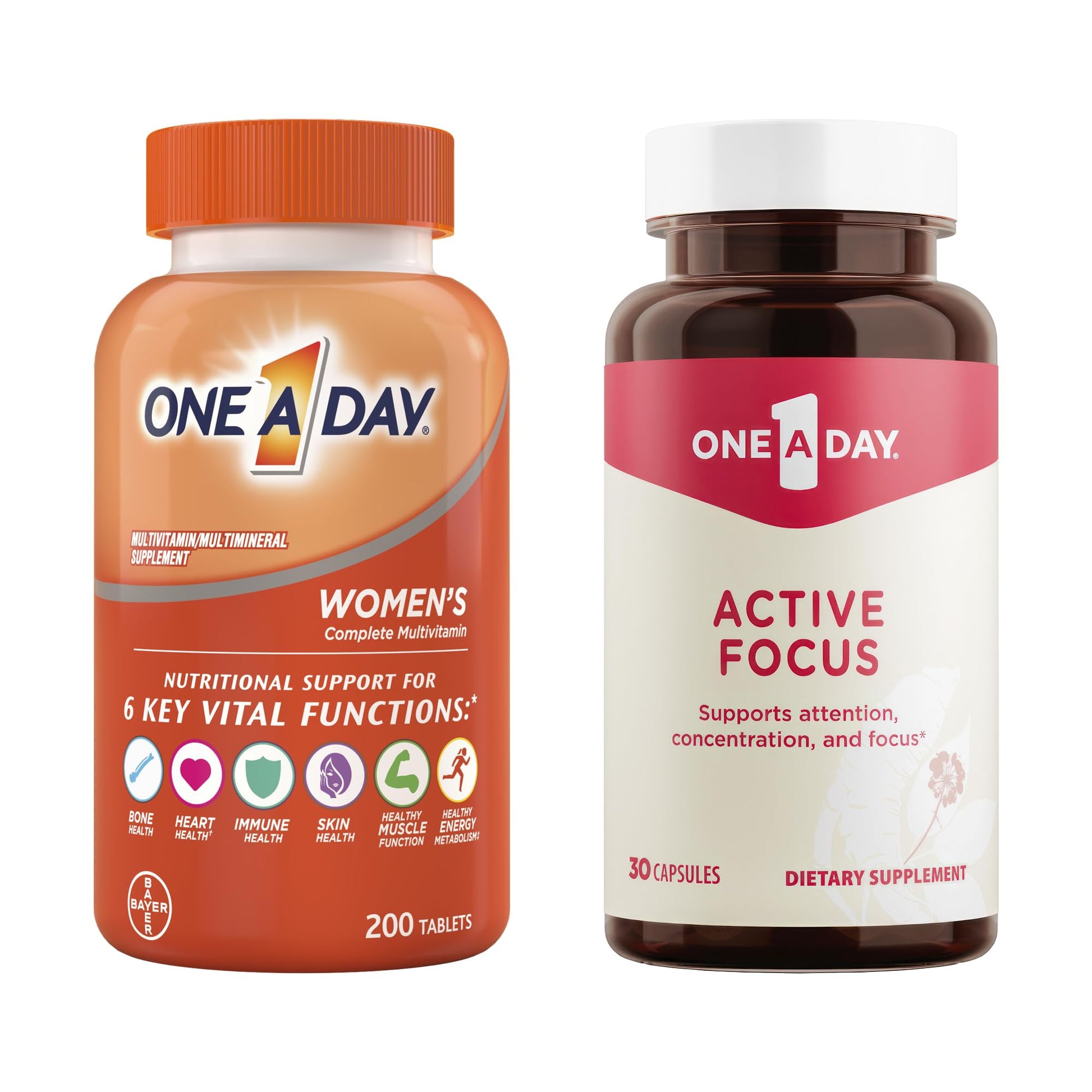 ONE A DAY Bundle Multivitamin for Women 200 Count Tablets Active Focus Supplement ONE A DAYUS supplements