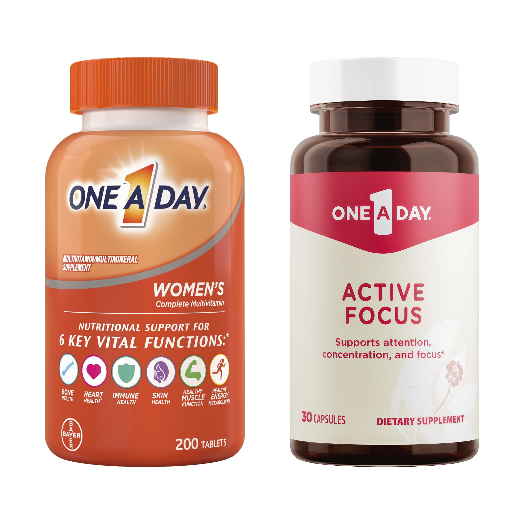 ONE A DAY Bundle Multivitamin for Women 200 Count Tablets Active Focus Supplement ONE A DAYUS supplements