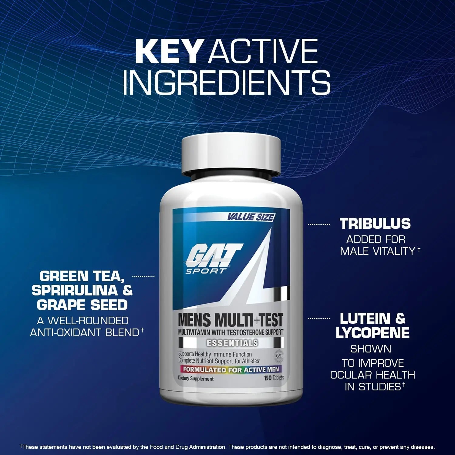 GAT SPORT Men's Multi + Test, Premium Multivitamin Tablets (150 Count) GAT SPORTAu supplements