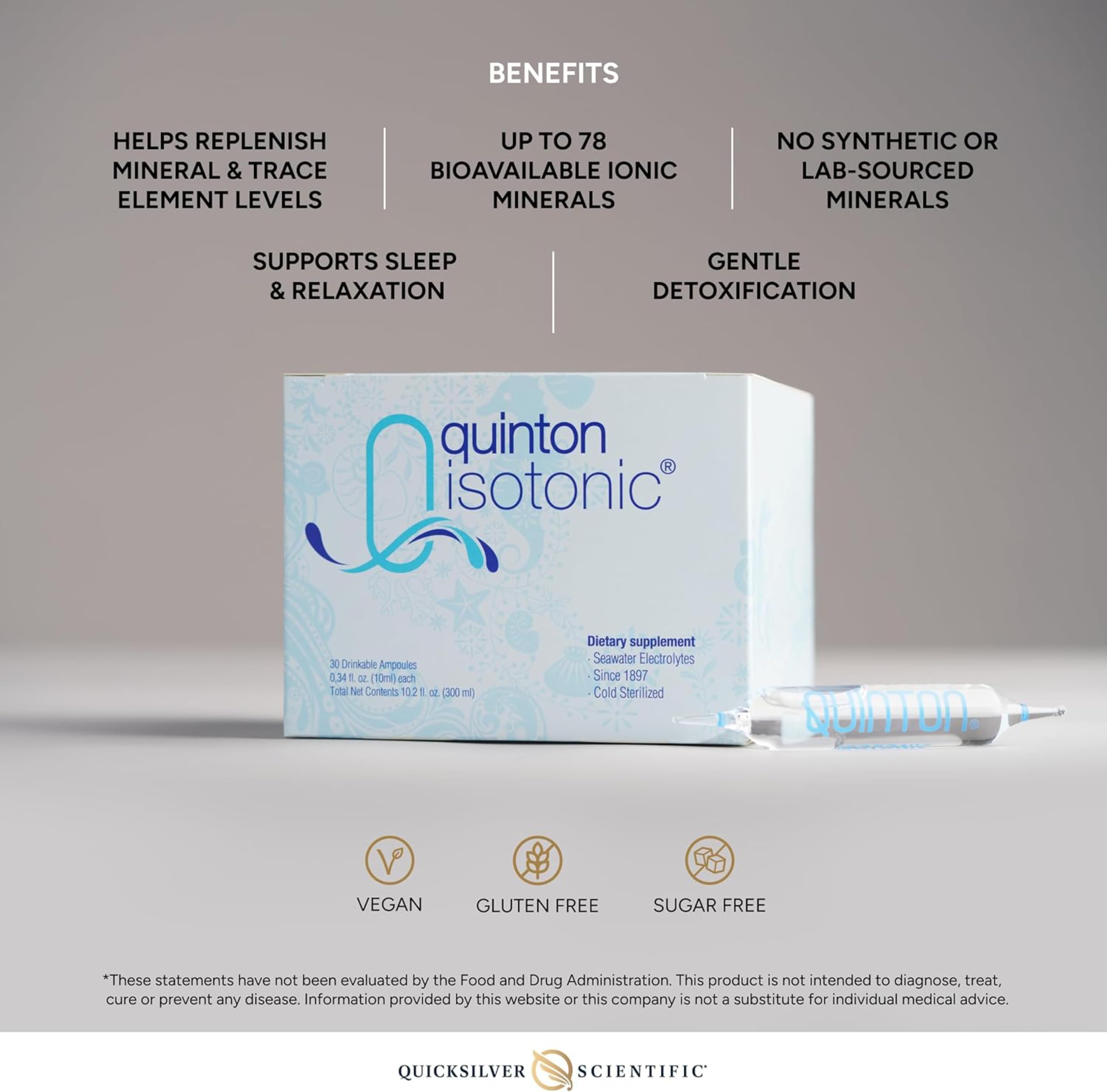 Quicksilver Scientific Original Quinton Isotonic Solution with Sea Water Minerals + Alpine Spring Water - Liquid Hydration, Electrolyte + Multi Minerals Supplement (30 Single Serving Vials) Quicksilver ScientificUS supplements