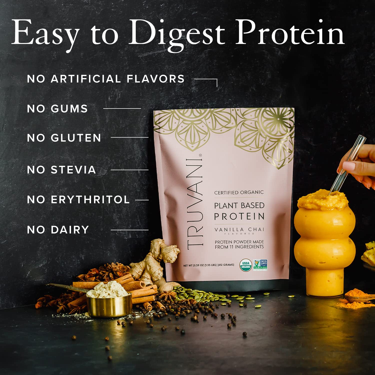 Truvani Organic Vegan Protein Powder Vanilla Chai - 20g of Plant Based Protein, Organic TruvaniUS supplements