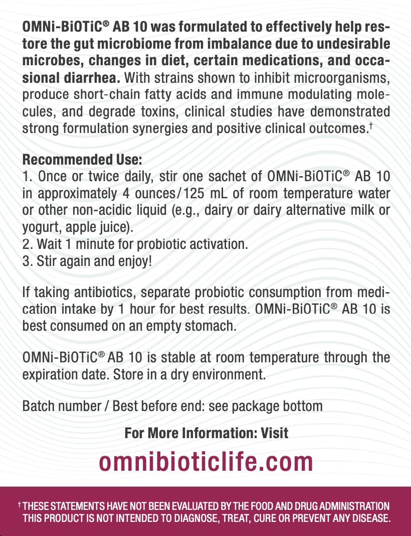 OMNi BiOTiC AB 10 - Clinically Tested Restorative Probiotic - Supports & Restores Gut Flora & Digestion - Digestive Probiotic for Diarrhea - Vegan, Hypoallergenic, Non-GMO (30 Daily Packets) OMNi BiOTiCUS supplements