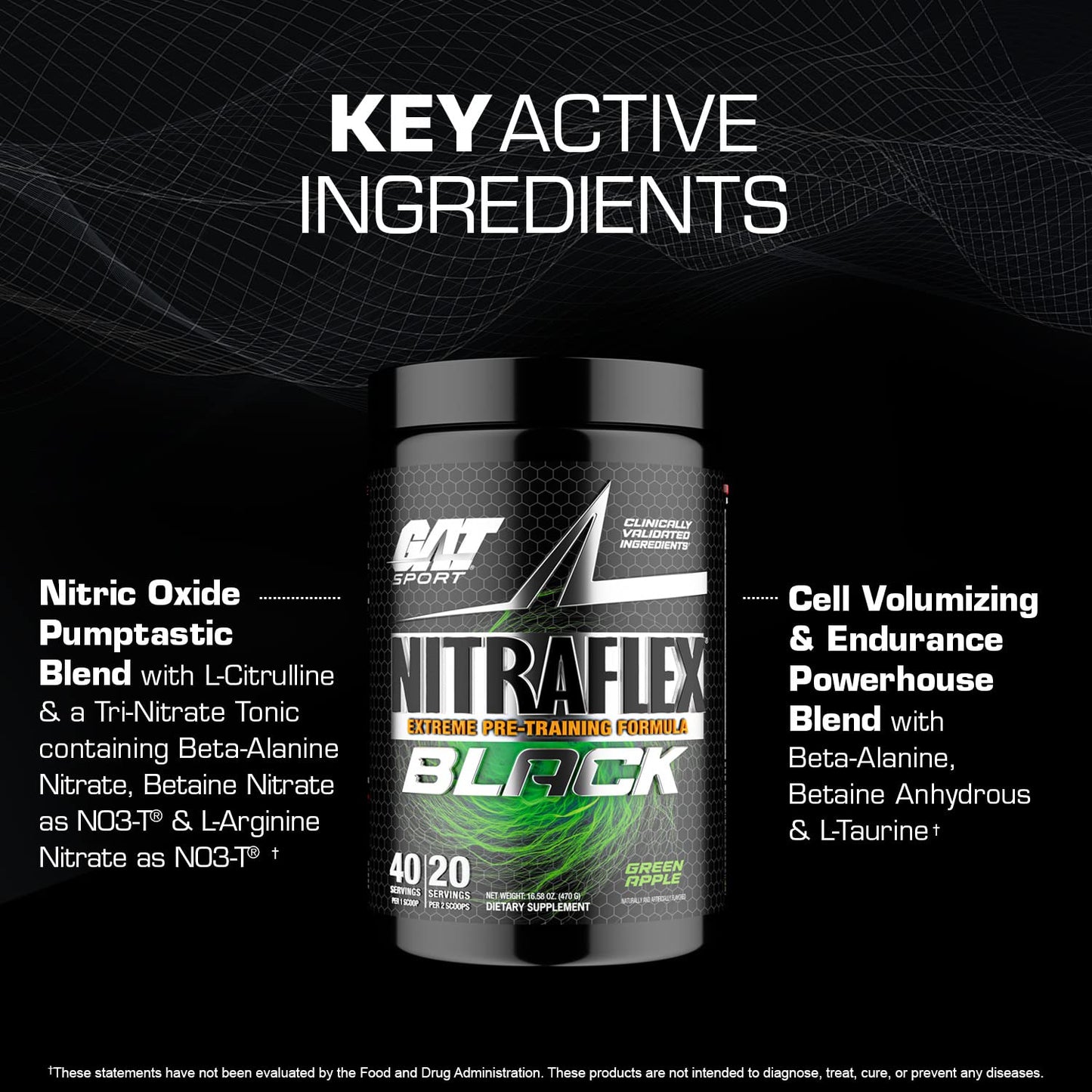 GAT SPORT Nitraflex Black Pre-Workout Powder, Extreme Pre-Training Formula for Men GAT SPORTUS supplements