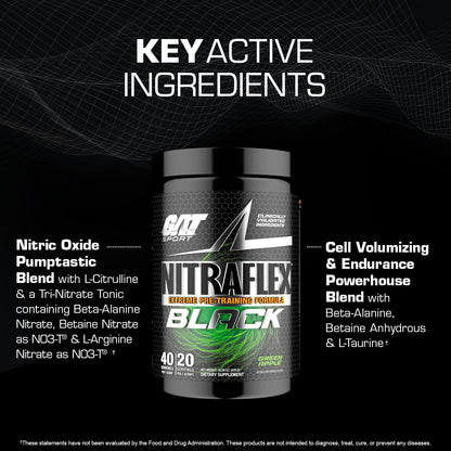 GAT SPORT Nitraflex Black Pre-Workout Powder, Extreme Pre-Training Formula for Men GAT SPORTUS supplements
