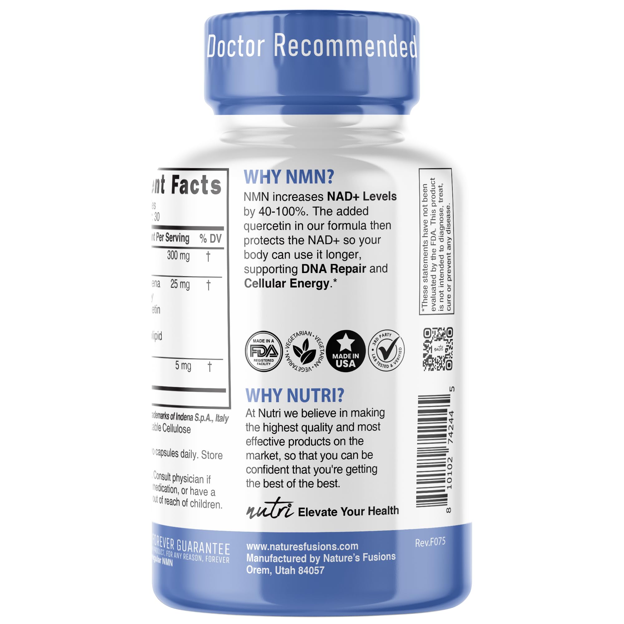NMN Supplement 300mg NAD Supplement - (2 Pack) Nutri Ultra High Absorption Stabilized NMN Nicotinamide Mononucleotide, 40% More NAD+ w/ Quercetin Phytosome & Black Pepper - mnm supplement 120 Capsules Nature's FusionsAu supplements