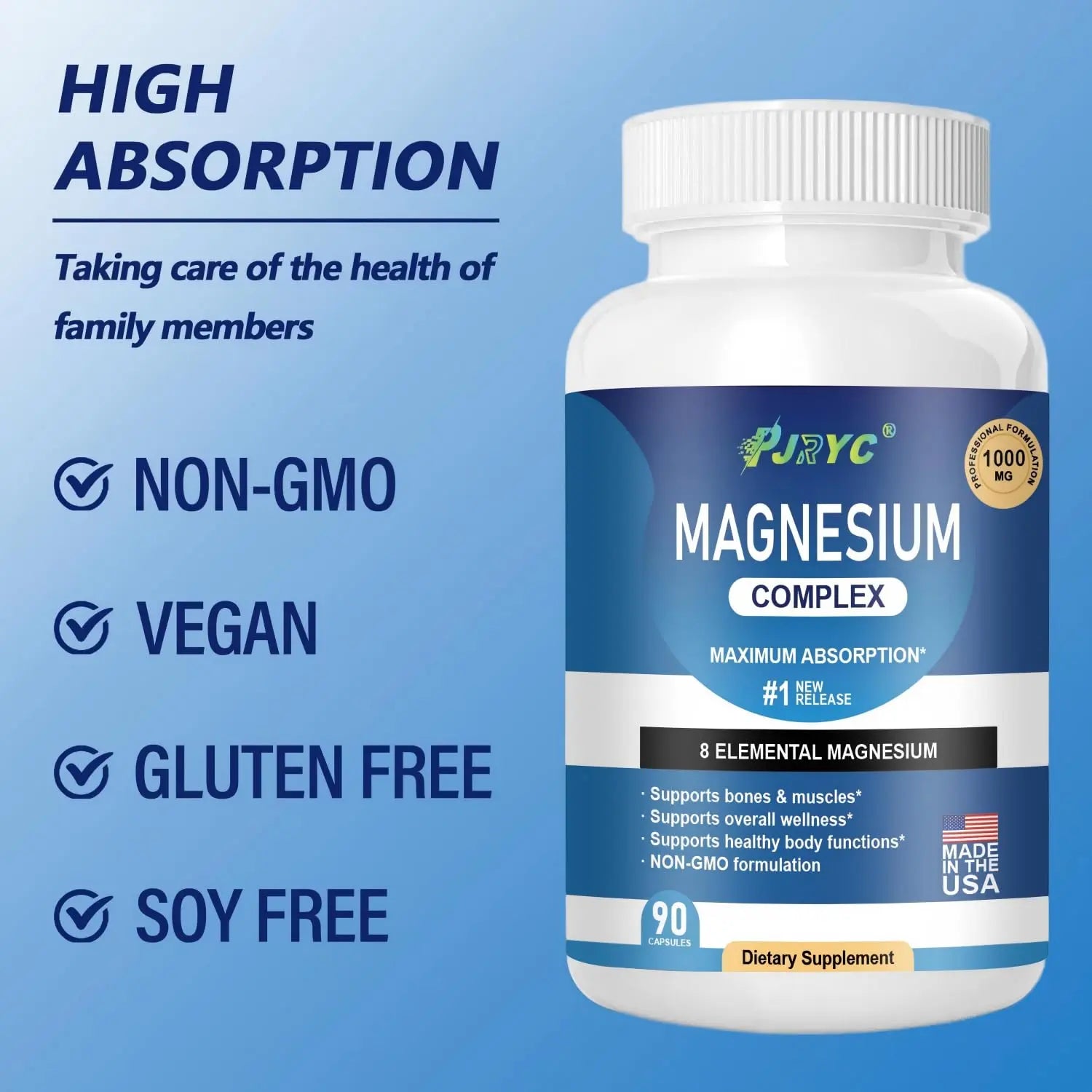 Magnesium Complex Supplement - 1000mg with 8 Magnesium Forms: Glycinate, Citrate, Malate, Taurate & Orotate - Supports Muscle Function, Bone Strength & Relaxation - Vegan, Non-GMO - 180 Capsules PJRYCnz supplements
