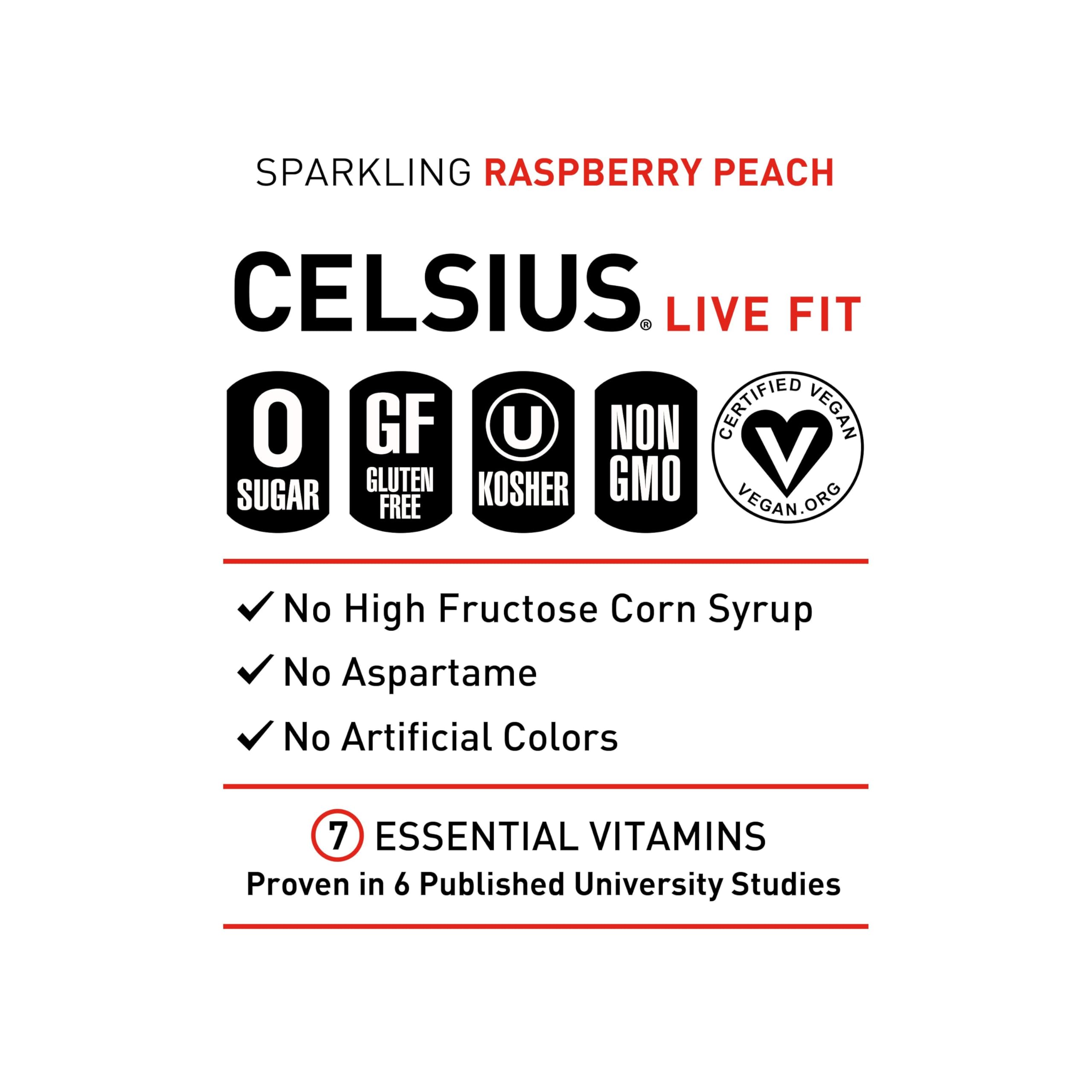 CELSIUS Sparkling Raspberry Peach, Functional Essential Energy Drink 12 Fl Oz (Pack of 12) CELSIUSUS supplements