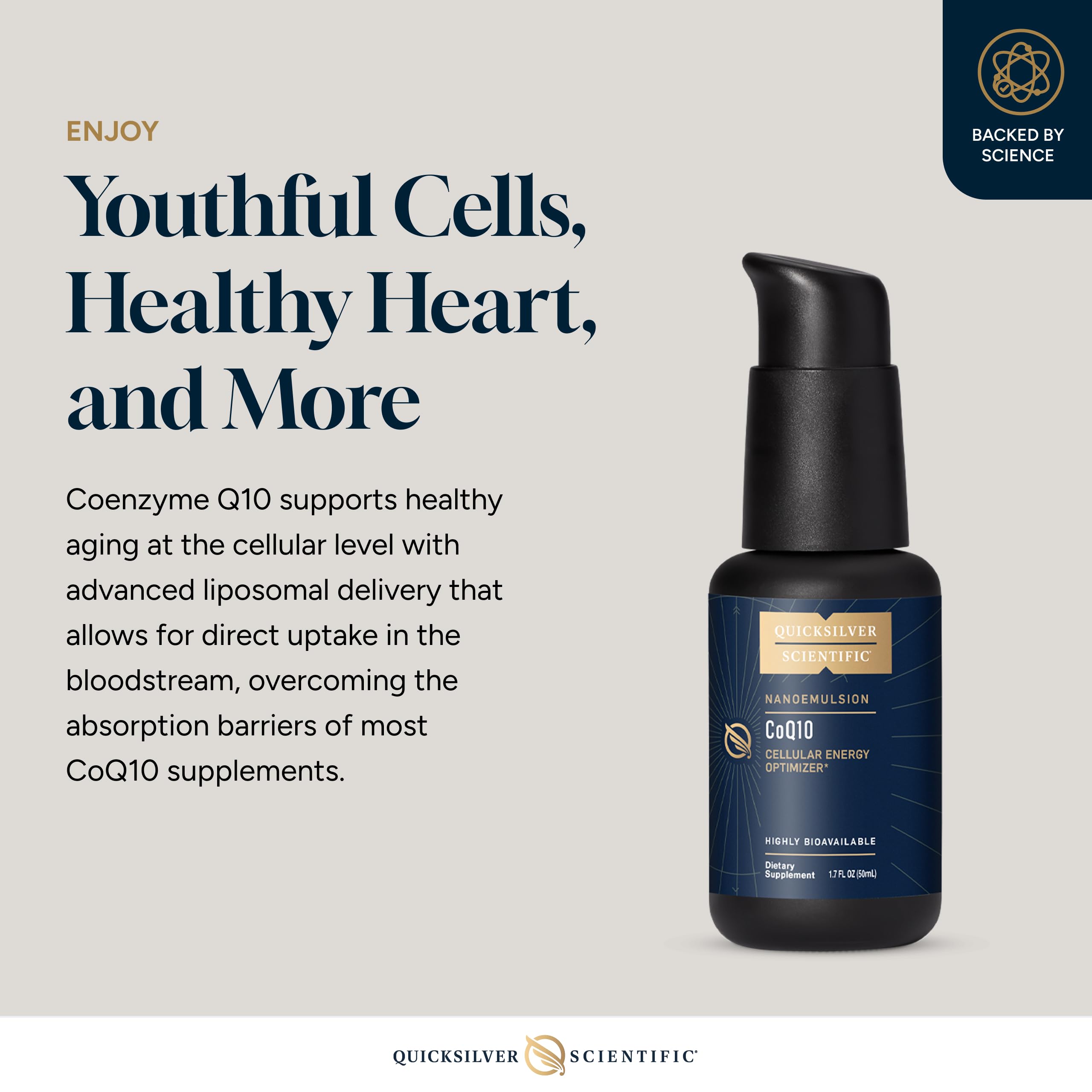 Quicksilver Scientific CoQ10 Nanoemulsion - Liposomal Coenzyme Q10 Cardiovascular Support & Cellular Energy Supplement - Fast Absorbing Liquid (1.7oz / 50ml) Quicksilver ScientificUS supplements