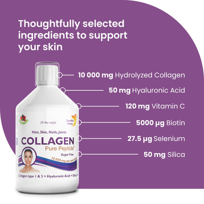 Swedish Nutra Liquid Bovine Collagen - Pack of 500ml, 20 Day Supply | Sugar Free Berry Flavour Swedish NutraUS supplements