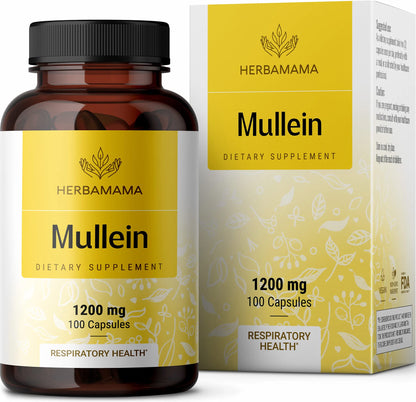HERBAMAMA Mullein Leaf Capsules Respiratory Health - Organic Mullein Leaf Extract HERBAMAMAUS supplements