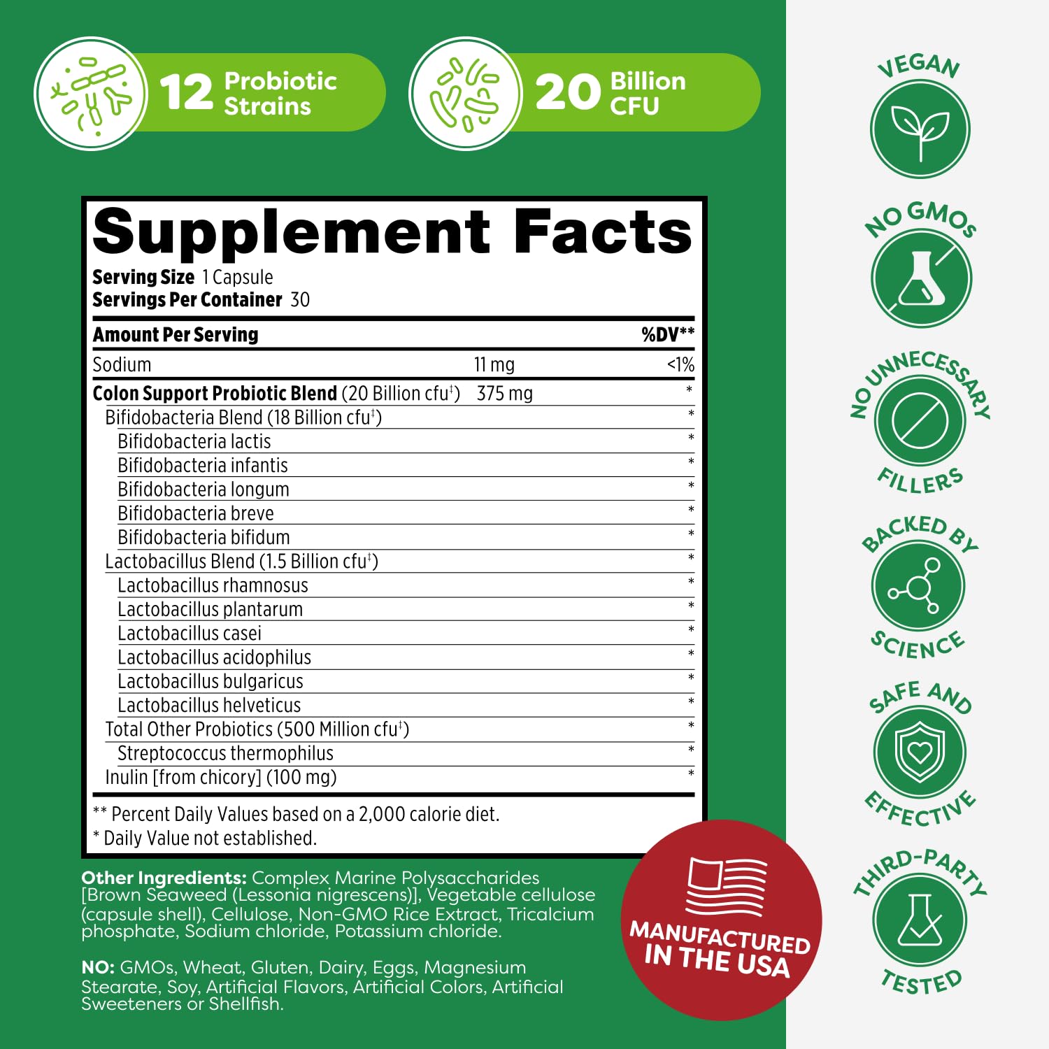 Probulin Colon Support Probiotic Supplement, Daily Gut, Digestive, and Immune Health Probiotics Capsules for Men and Women, 20 Billion CFU, Vegan, 30 Count Bottle ProbulinAu supplements
