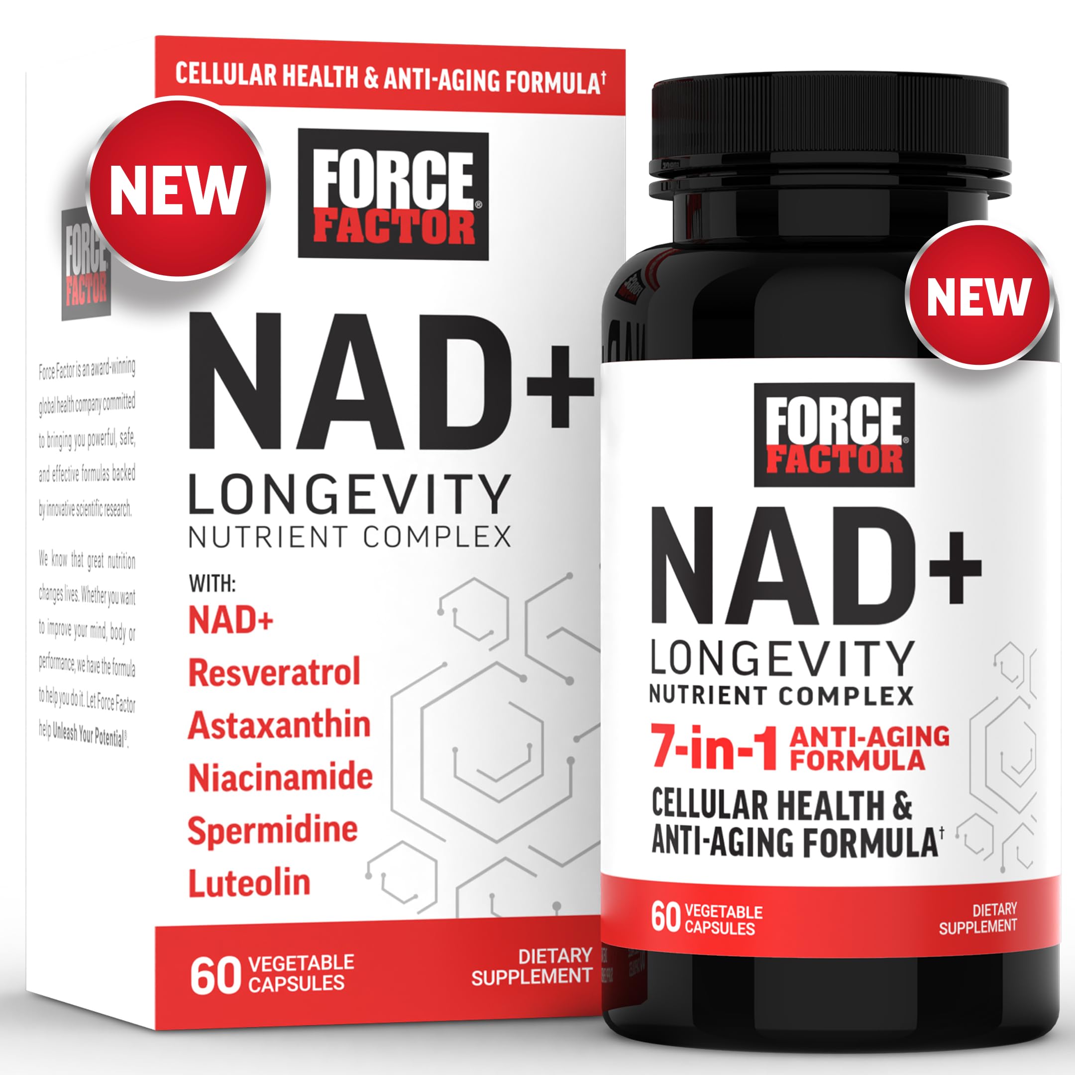 FORCE FACTOR NAD+ (NMN or Nicotinamide Riboside Alternative) with Resveratrol, Astaxanthin, Spermidine & Luteolin Complex, NAD to Support Cellular Health & Healthy Aging, 60 Capsules Force FactorAu supplements