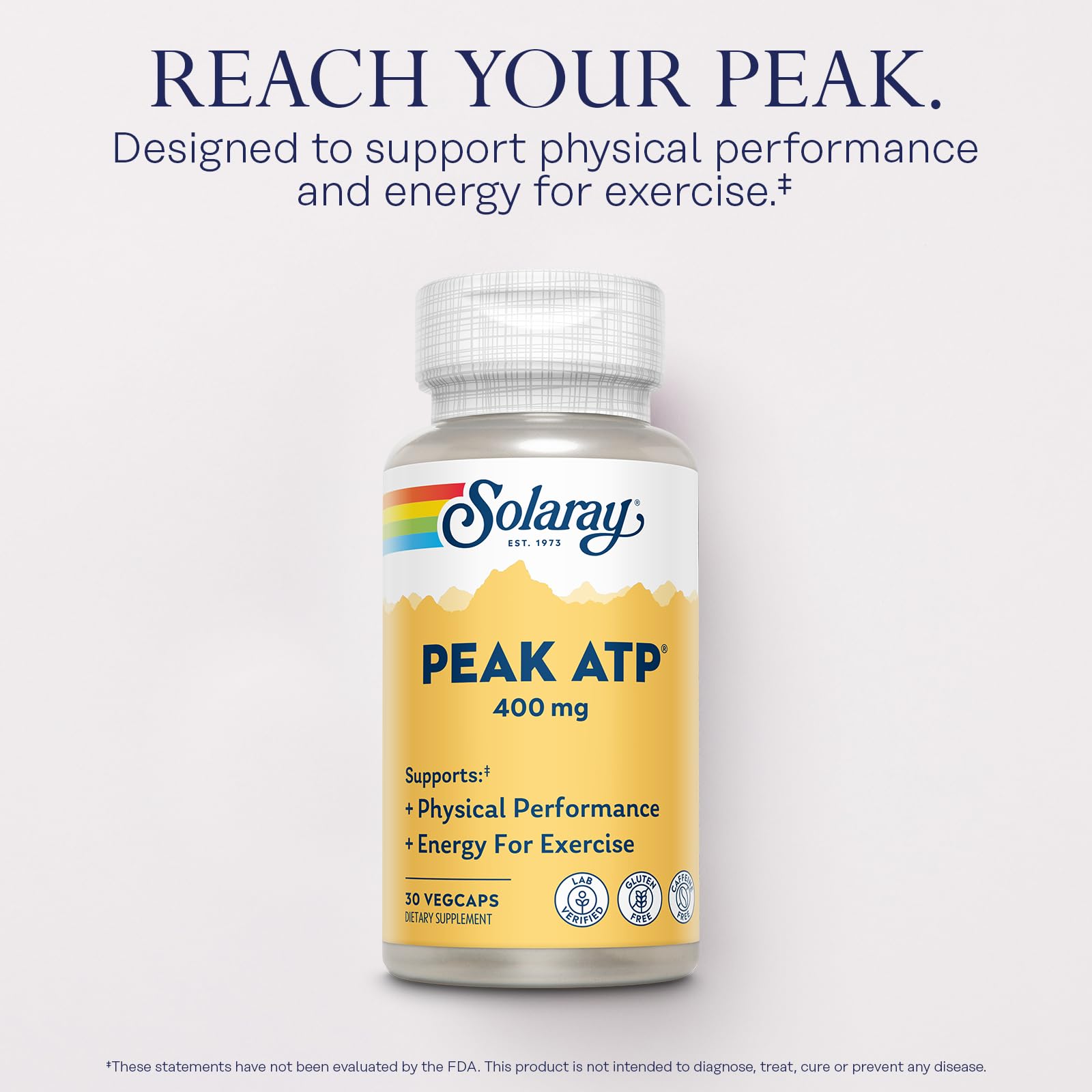 SOLARAY Peak ATP 400 mg - Physical Performance and Exercise Energy Supplements - Stim Free Pre Workout Pills - No Caffeine or Gluten - Lab Verified - 60-Day Guarantee - 30 Servings, 30 VegCaps SOLARAYAu supplements