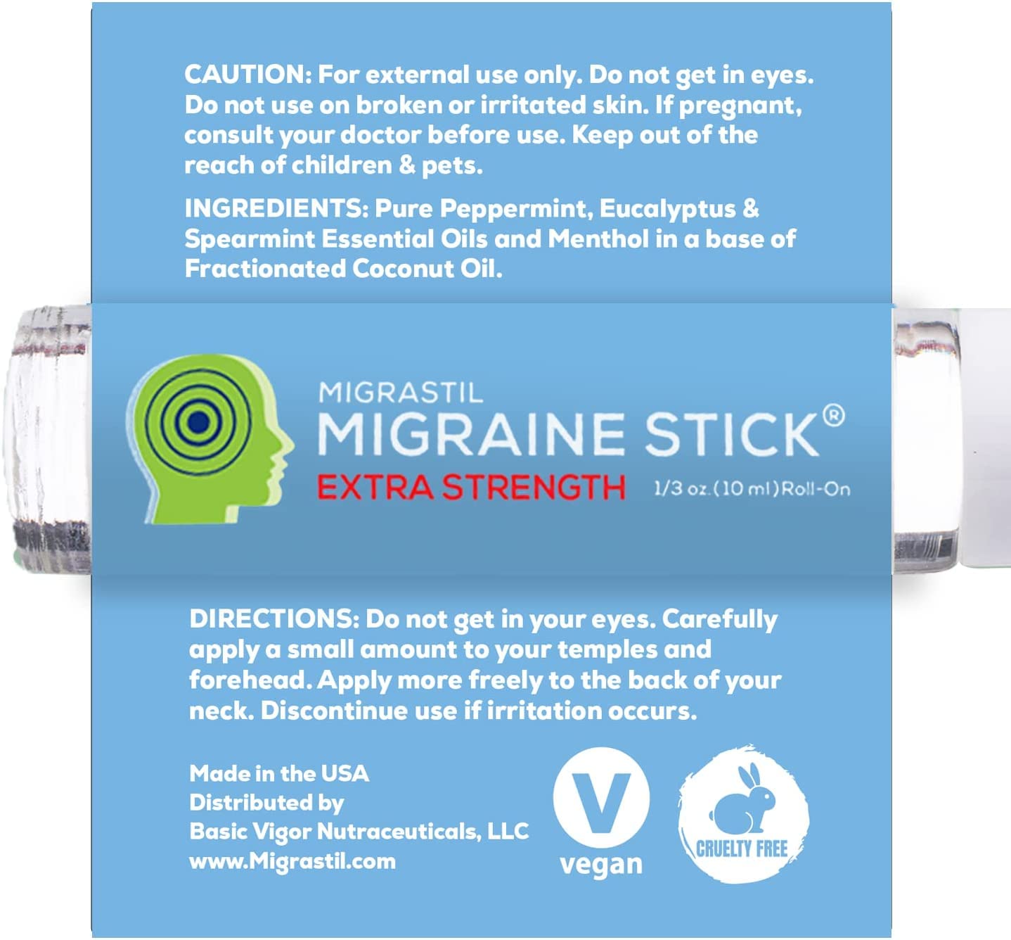 Basic Vigor Migrastil Extra Strength Migraine Stick Advanced Formula. Strong Aromatherapy Roll On with Menthol and Essential Oils. No Lavender. Made in The USA. Basic VigorAu supplements