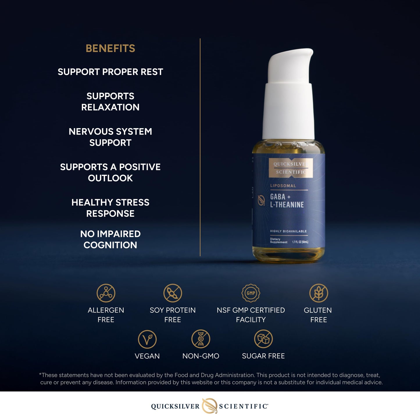 Quicksilver Scientific Liposomal GABA + L Theanine - Calm, Stress Response & Brain Support - Bioavailable GABA Supplement with L Theanine 100mg (1.7oz/50ml) Quicksilver ScientificUS supplements