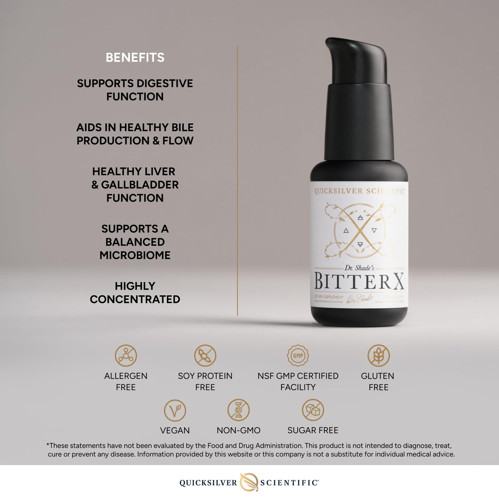 Quicksilver Scientific Dr. Shade's BitterX - Highly Concentrated Bitters for Digestion - Fast Acting Digestive Support & Liver Supplement with Dandelion Root, Gentian Root, Solidago & Myrrh (50ml) Quicksilver ScientificUS supplements