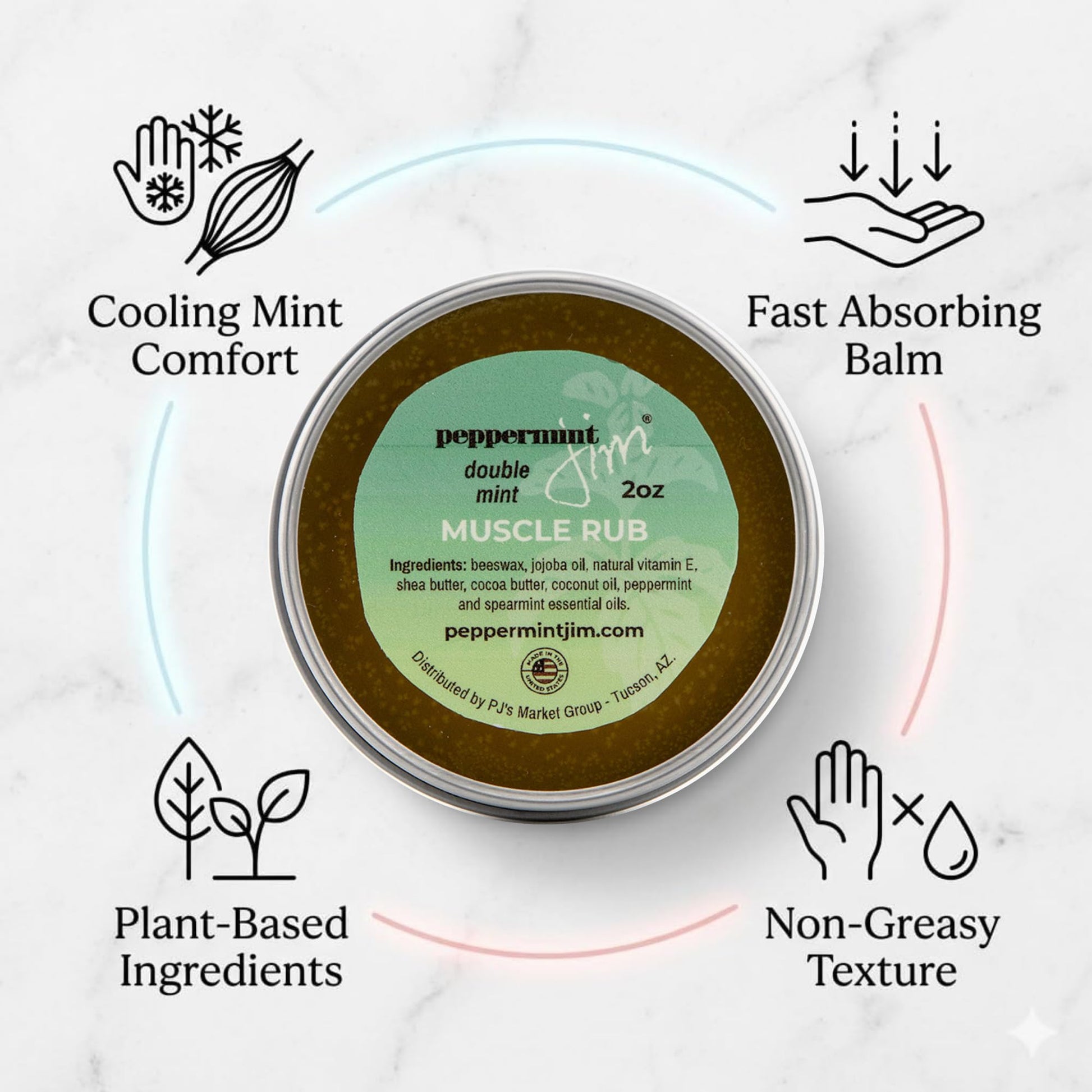 Peppermint Jim Double Mint Muscle Rub Balm 2oz, Fast Absorbing Cooling Relief Cream with Peppermint & Spearmint Oils, Non Greasy Soothing Balm for Sore Muscles, Back, Neck & Joints - Plant Based Peppermint JimAu supplements