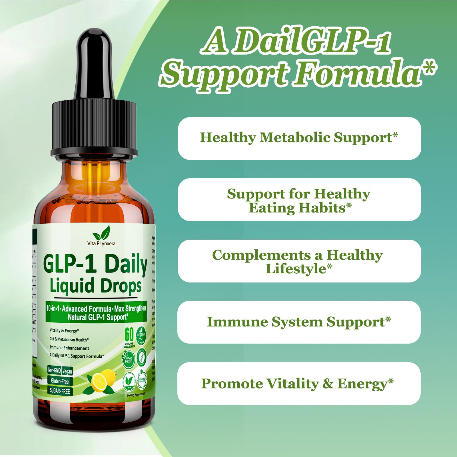 2 Pack Metabolic Support Liquid Drops, 10-in-1 Formula with Berberine, Ceylon Cinnamon, Prebiotic Fiber & Green Tea Extract | Digestive & Gut Health for Women & Men | Vegan, Non-GMO Vita PLynxeraAu supplements