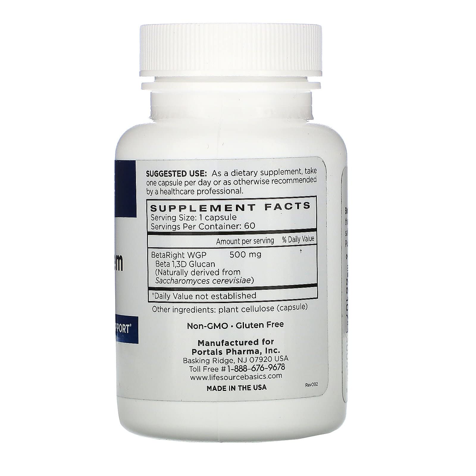 Life Source Basics Immune System Support Activator - High Purity Beta 1,3/1,6 Glucan - Immunity and Vitamin Supplement Non-GMO & Vegan Friendly for Men & Women, Gluten-Free 500 mg - 60 Capsules L LIFE SOURCE BASICSAu supplements