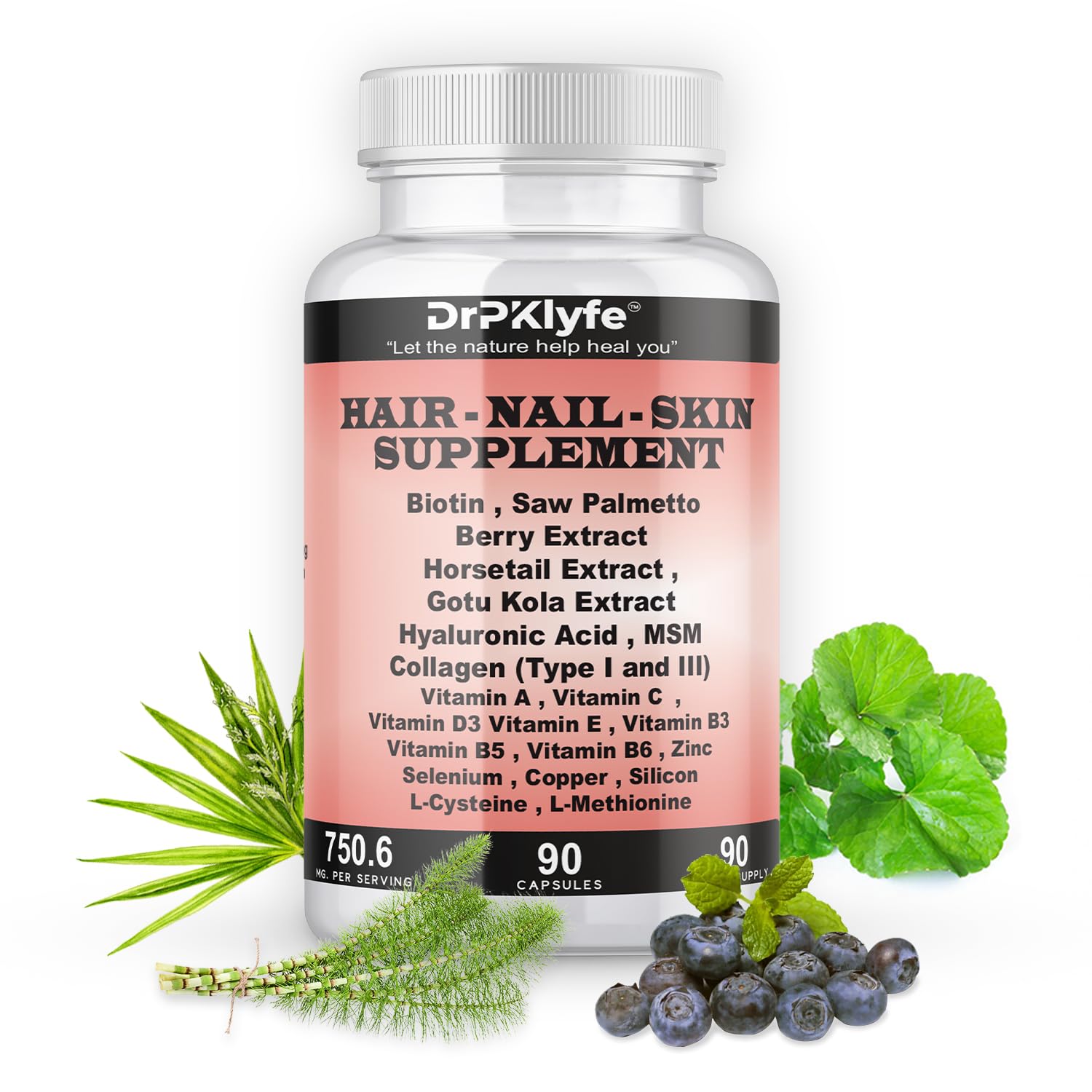 DrPKLyfe Hair, Nail and Skin Supplement Capsules:Biotin, Collagen, Collagen Peptides, Acid Hyaluronic, Biotin, Vitamin A, C, B5, B6 Saw Palmetto & More - 90 Capsules. DrPKLyfeAu supplements