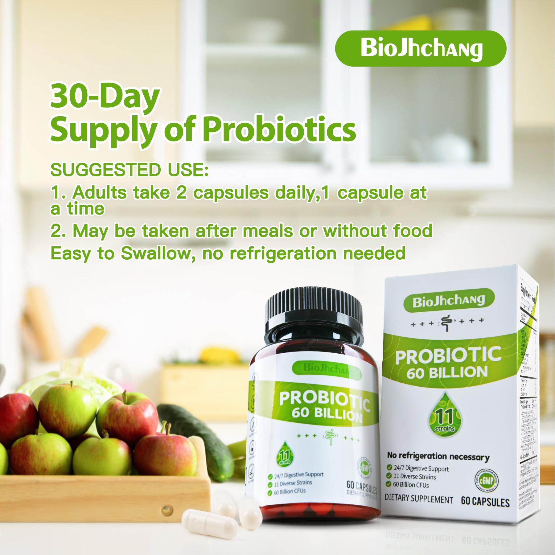 BioJhchang Probiotics Supplements 60 Billion CFUs 11 Diverse Strains Natural Prebiotics for Immune, Digestive Gut Health Supports Occasional Constipation Diarrhea Gas Bloating for Women & Men BioJhchangAu supplements