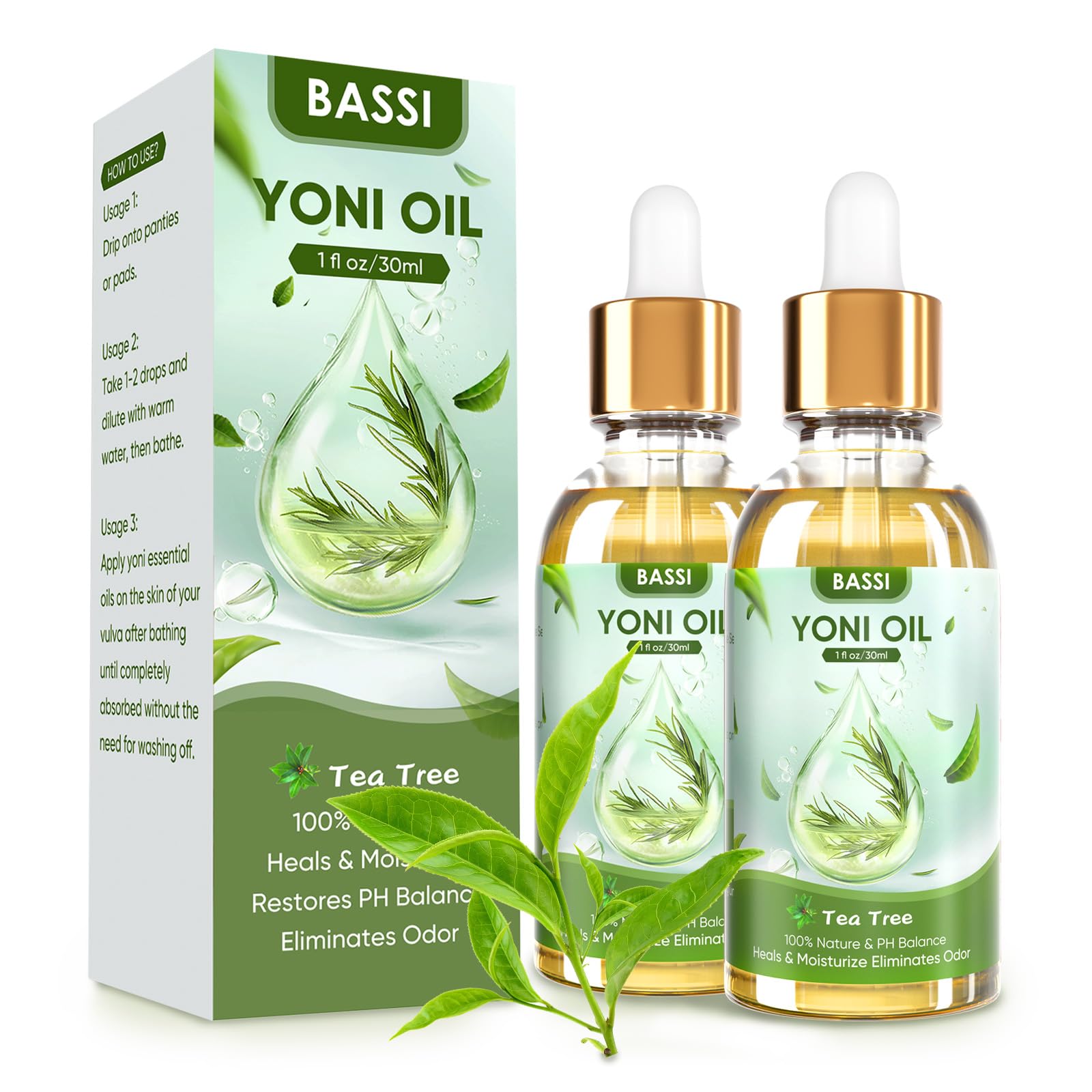 BASSI 2PCS Yoni Oil Organic Feminine Oil Vaginal Moisturizer For Wetness - Ph Balance for Women BASSIAu supplements