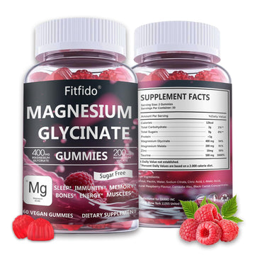Magnesium Glycinate Gummies 400mg, Chewable Sugar Free Magnesium Supplement with Magnesium Glycinate, Magnesium Malate and Protein for Sleep, Relaxation, Brain & Muscle - Vegan (60 Count, Raspberry) FitfidoAu supplements