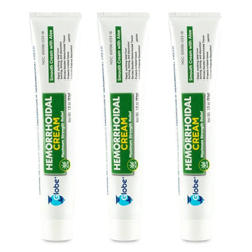 Globe (3 Pack) Hemorrhoid Cream, Relief with Aloe, (1.8 Ounce Tube) Relief from Hemorrhoids, Piles, Itching, Burning, Discomfort, & More GlobeAu supplements