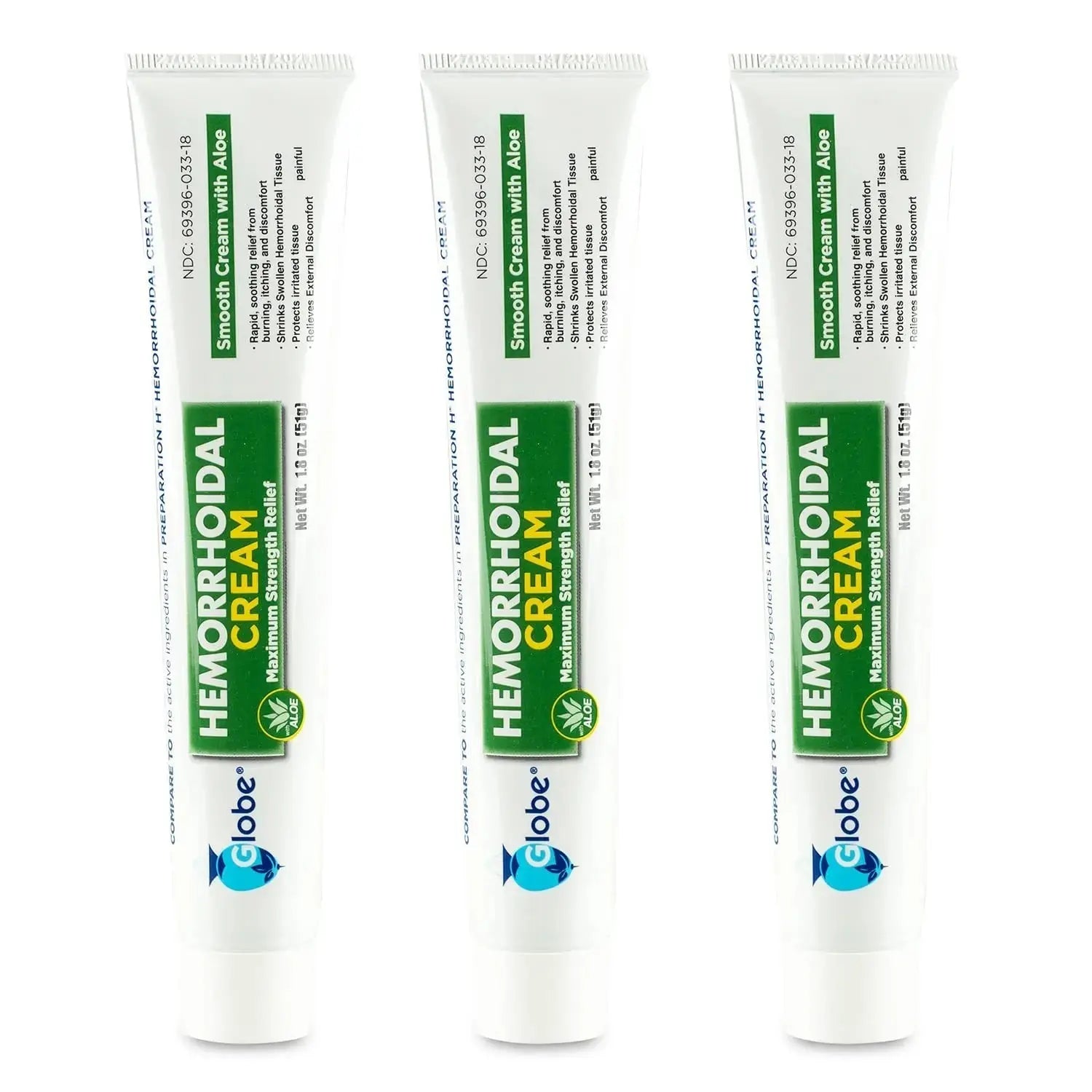Globe (3 Pack) Hemorrhoid Cream, Relief with Aloe, (1.8 Ounce Tube) Relief from Hemorrhoids, Piles, Itching, Burning, Discomfort, & More GlobeAu supplements