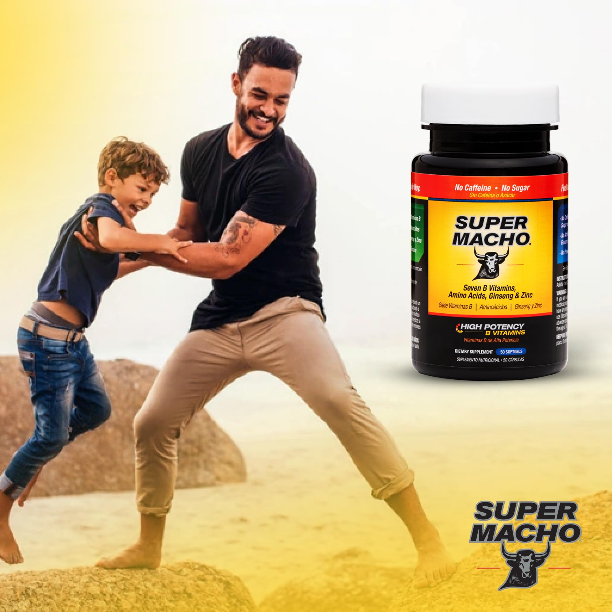 Super Macho, High Potency B Vitamins and Amino Acids, Fuel for Today's Active Men, No Caffeine, No Sugar, Dietary Supplement, Made in USA,50 Softgels Super MachoAu supplements