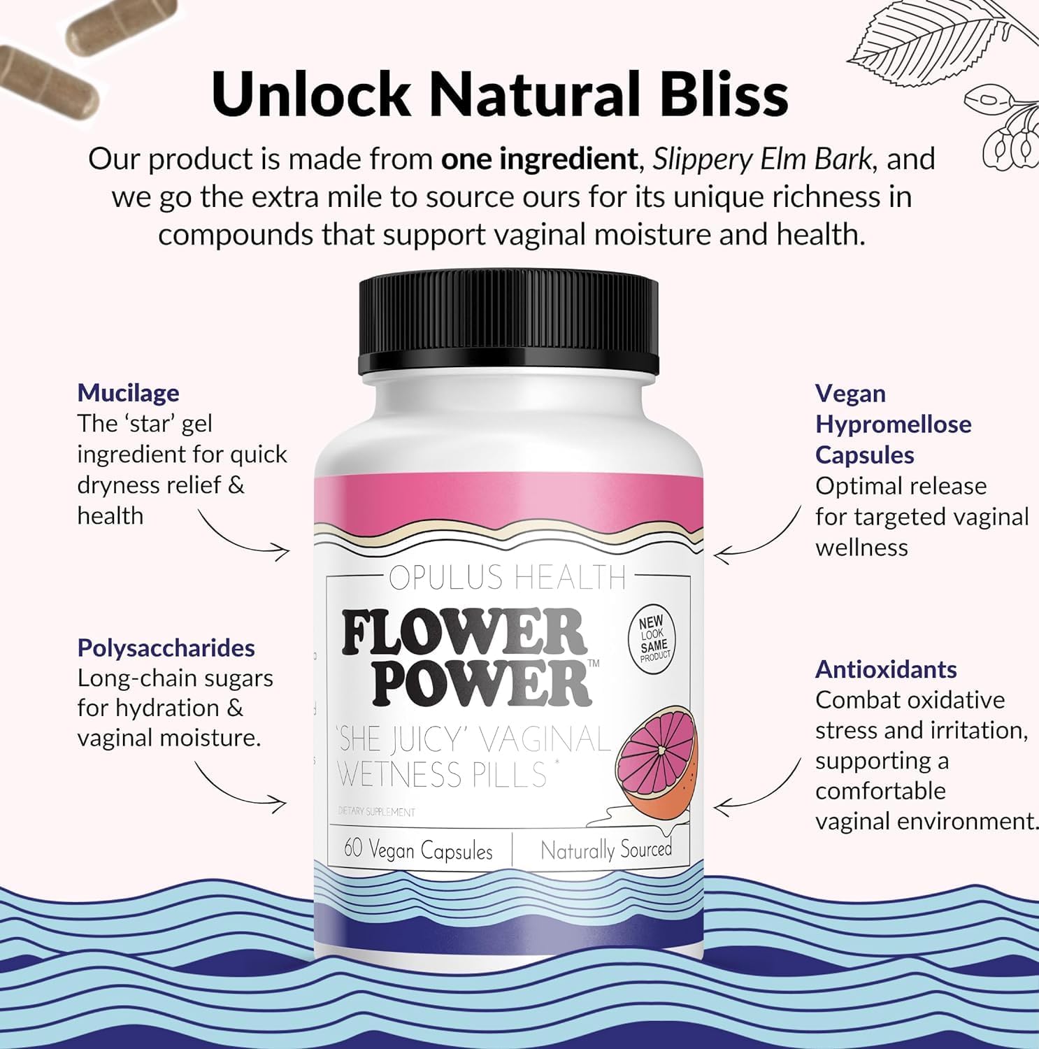 Flower Power ‘She Juicy’ Supplement for Vaginal Health | Slippery Elm Bark | Feminine Flower PowerAu supplements