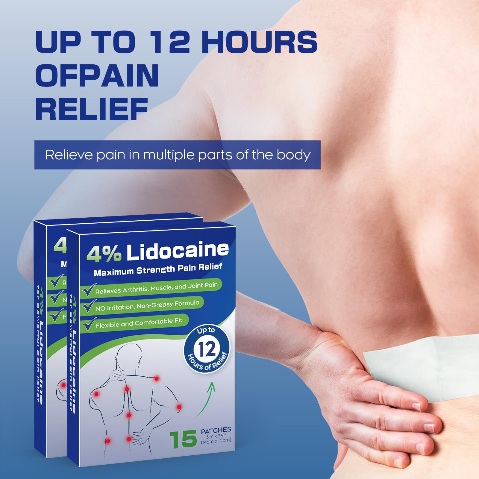 Uposiut 4% Lidocaine Pain Relief Patches 30 Count – Maximum Strength, 12 Hour Long Lasting, Flexible & Low Odor, for Back, Neck, Knee & Shoulder - 002AB UposiutAu supplements