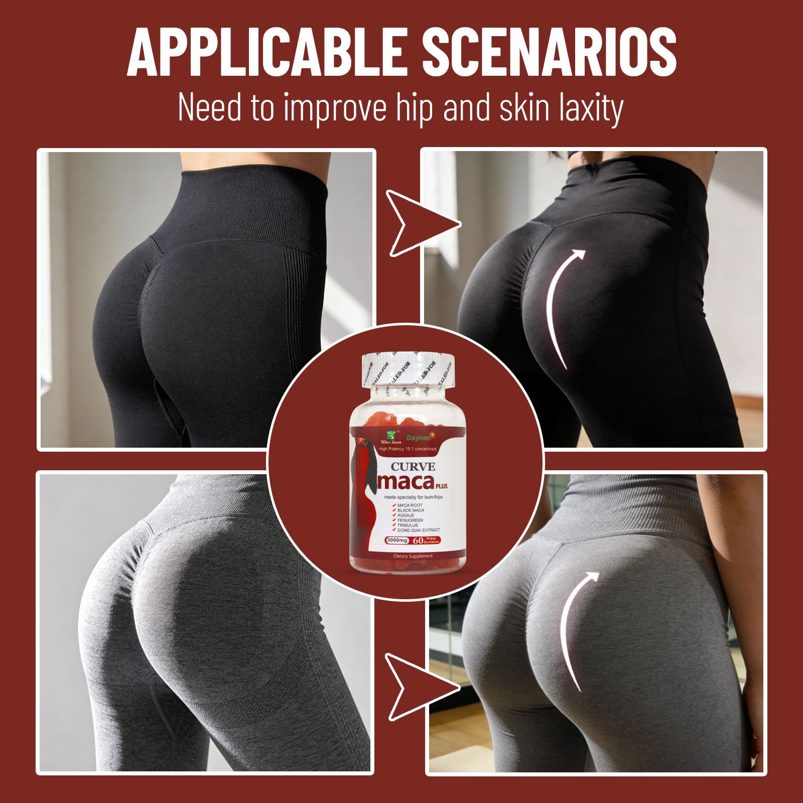 Wins Town Maca Plus Gummies 3000mg, Glute Boost Vitamins for Women, Supports Curves, Energy & Skin Health, Strawberry Flavor, Vegan, 60 Count Wins TownAu supplements