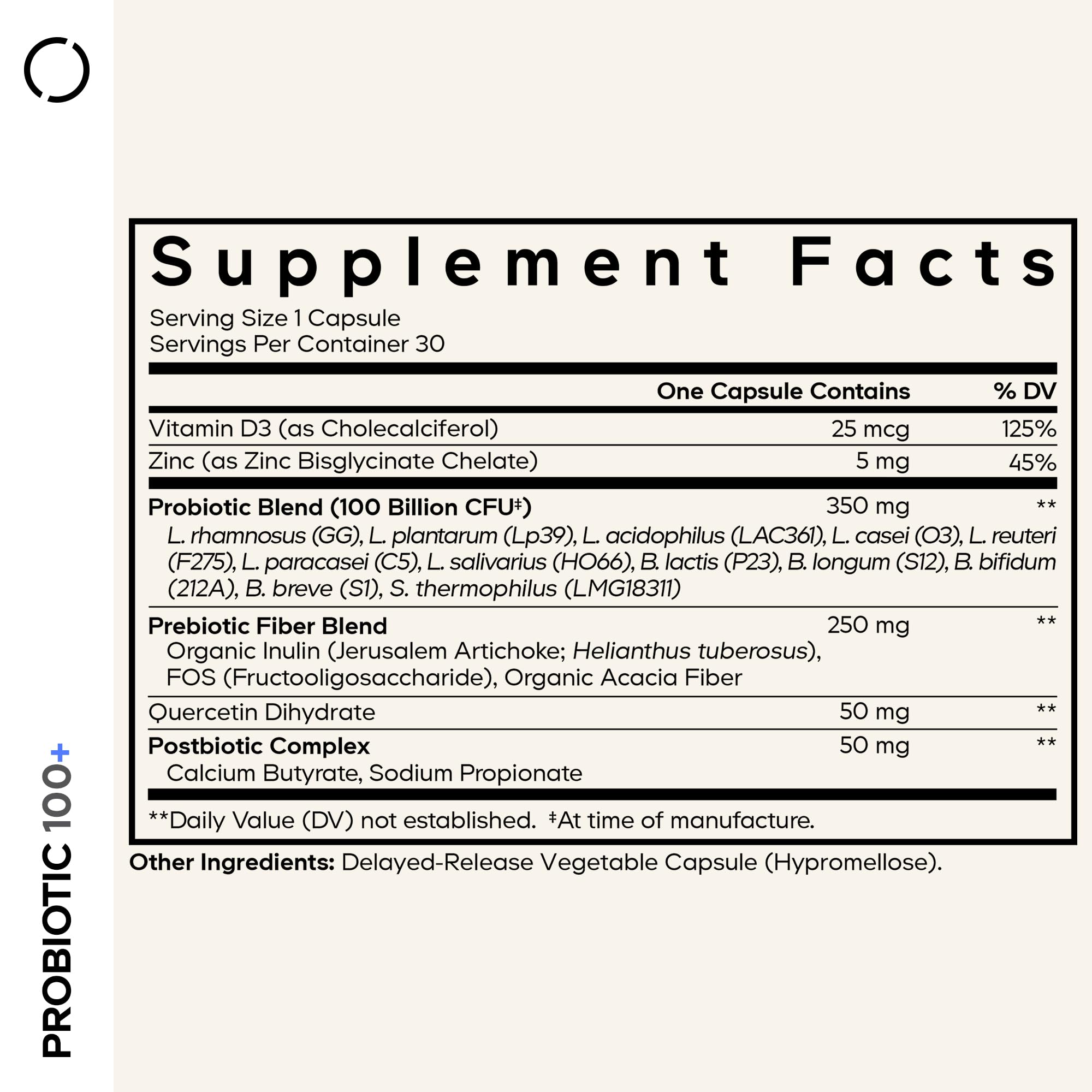 Codeage Probiotic+ 100 Billion CFU Supplement - 12-Strain Probiotic Blend, Organic Prebiotic Fiber, Postbiotics, Vitamin D3, Zinc Bisglycinate, Quercetin - for Men & Women - Non-GMO- 30 Capsules CodeageAu supplements