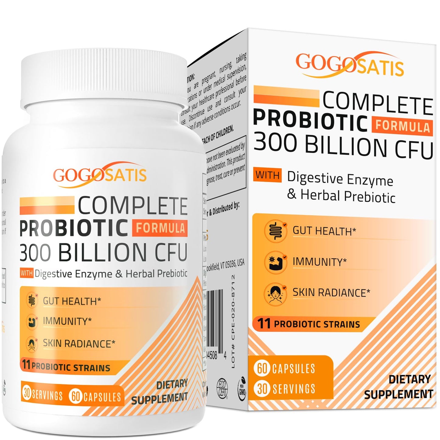 Probiotics for Women & Men, 300 Billion CFU 11 Strains, Probiotic with Organic Herbal GOGOSATISUS supplements