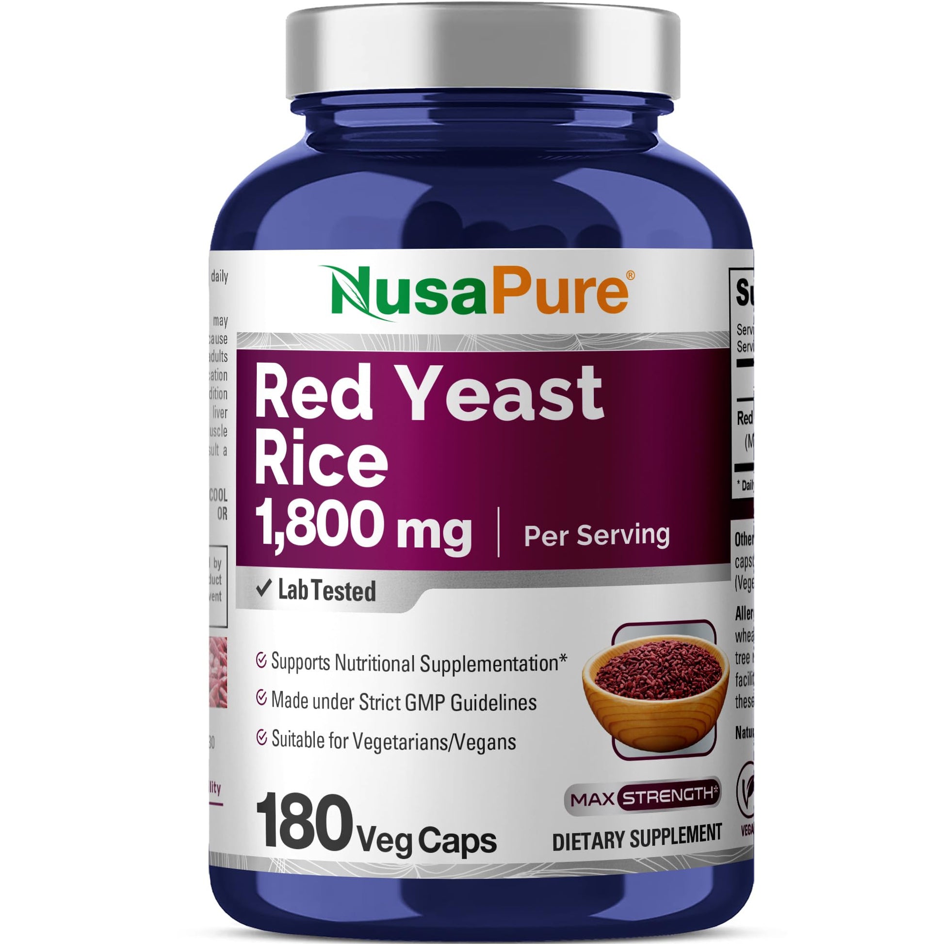 NusaPure Red Yeast Rice 1800mg 180 Veggie Capsules (Non-GMO, Vegan) NusaPureAu supplements