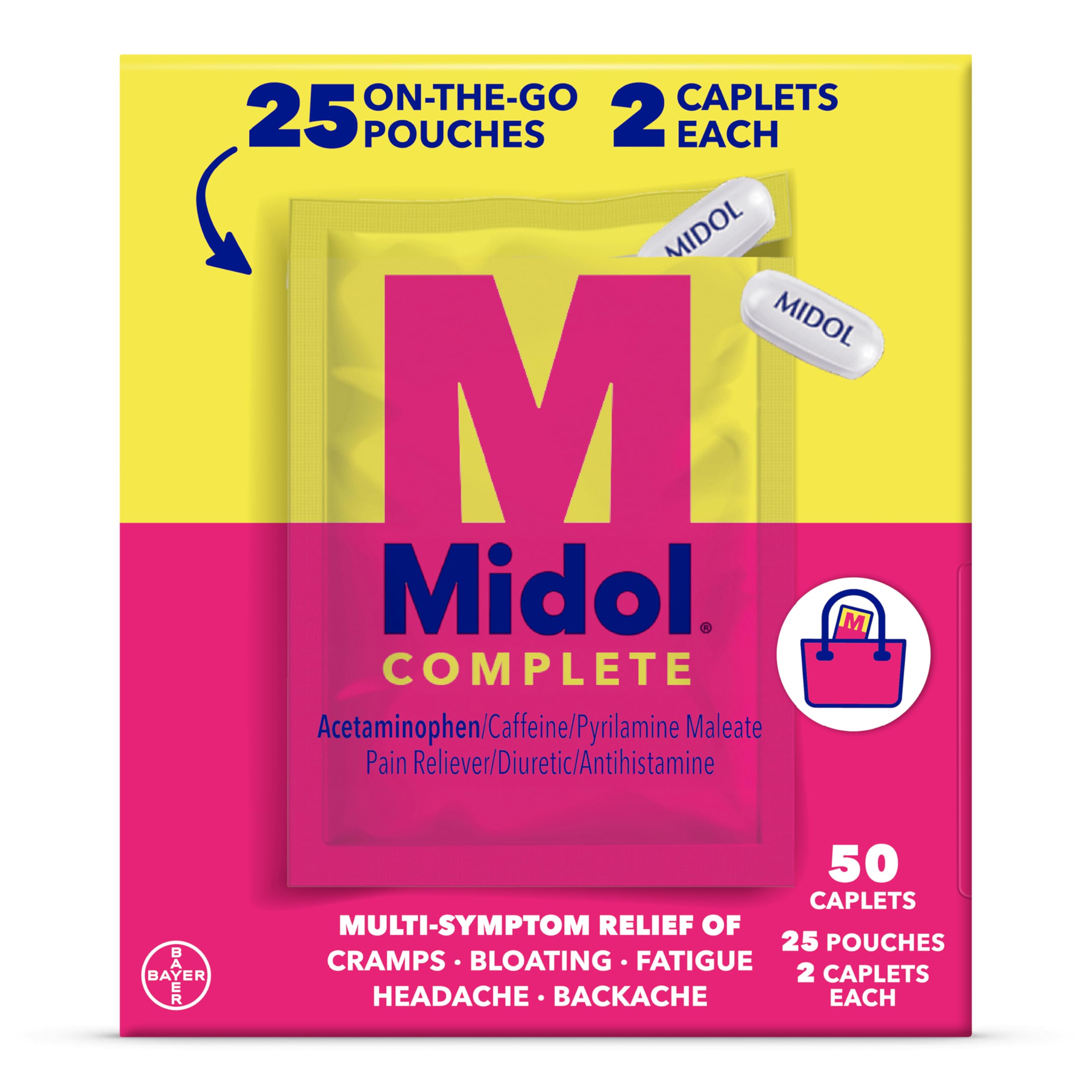 Midol Complete On The Go Caplets with Acetaminophen for Menstrual Symptom Relief, Period Cramp and Menstrual Pain Relief, 50 Count (25 Pouches of 2) MidolAu supplements