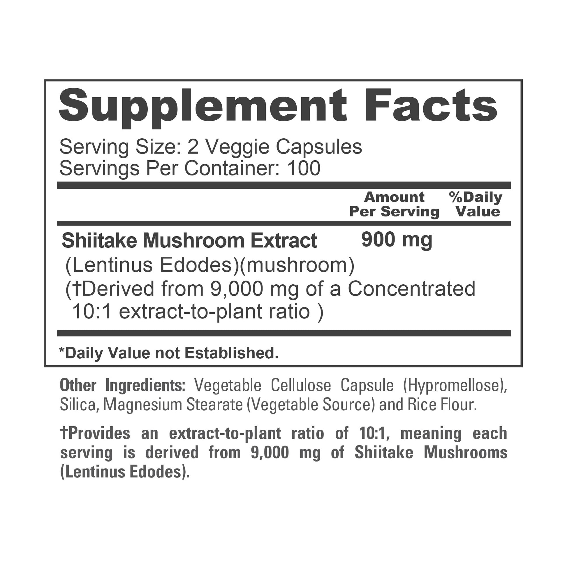 NusaPure Shiitake Mushroom 10:1 Extract, 900 mg Equivalent to 9000mg 200 Veggie Capsules (Non-GMO, Vegan) NusaPureAu supplements
