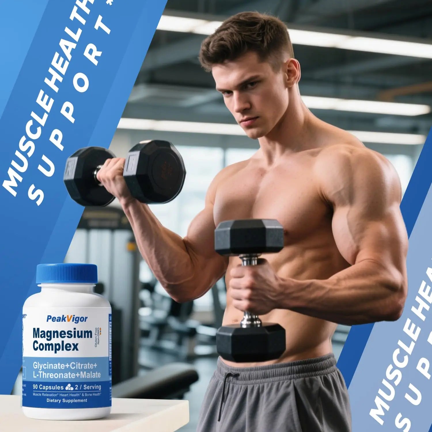 5 in 1 Magnesium Complex, 976mg Complex with Magnesium Glycinate, Citrate, Malate & L-Threonate, Vitamin B6 for High Absorption, Third Party Tested, Gluten-Free, Easy-Swallow Vegan Capsule PeakVigornz supplements