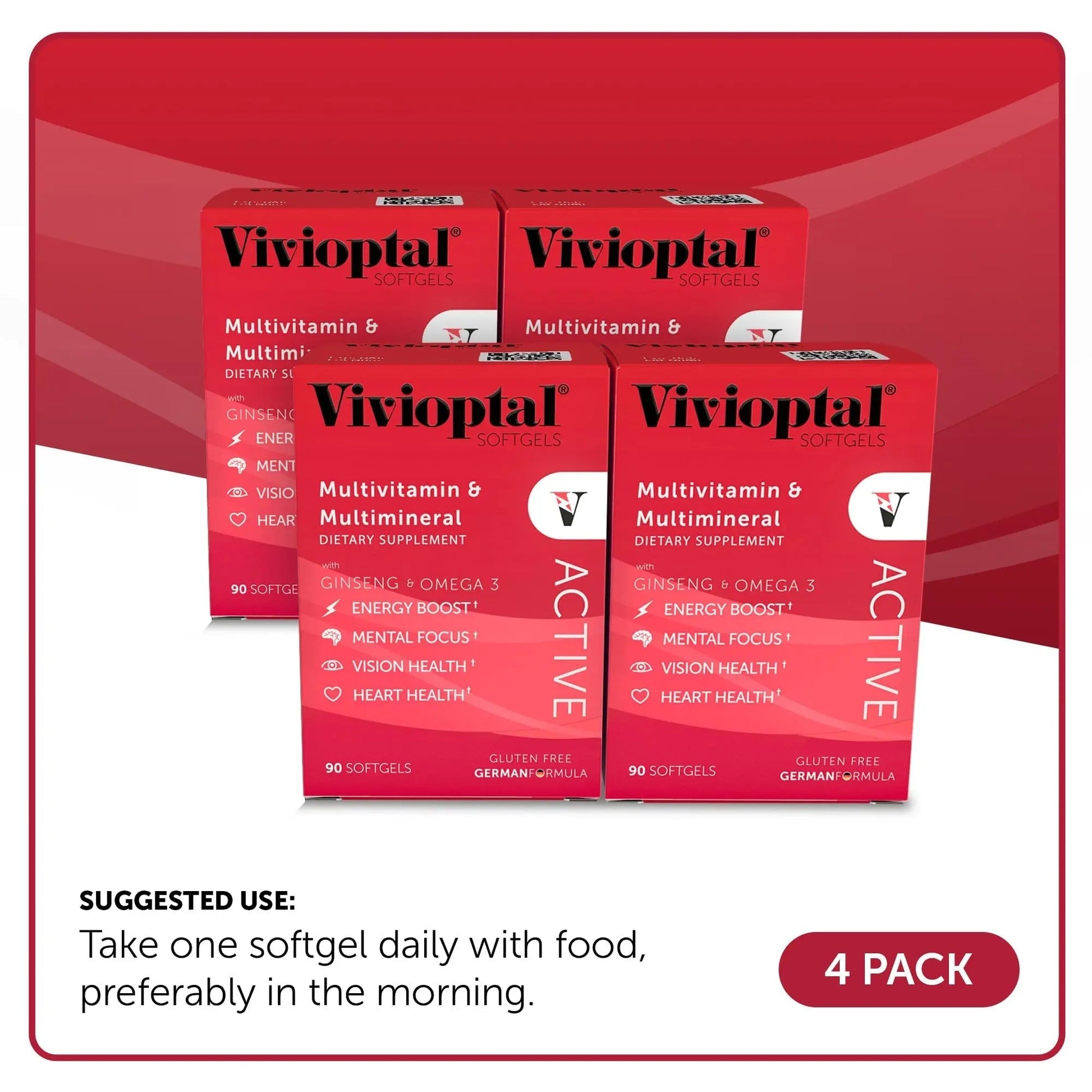 Vivioptal Active, 90 Softgels (1 Year Supply), Ginseng & Omega 3, Multivitamin & Multimineral, Gluten Free, German Formula Vivioptal VitaminsAu supplements