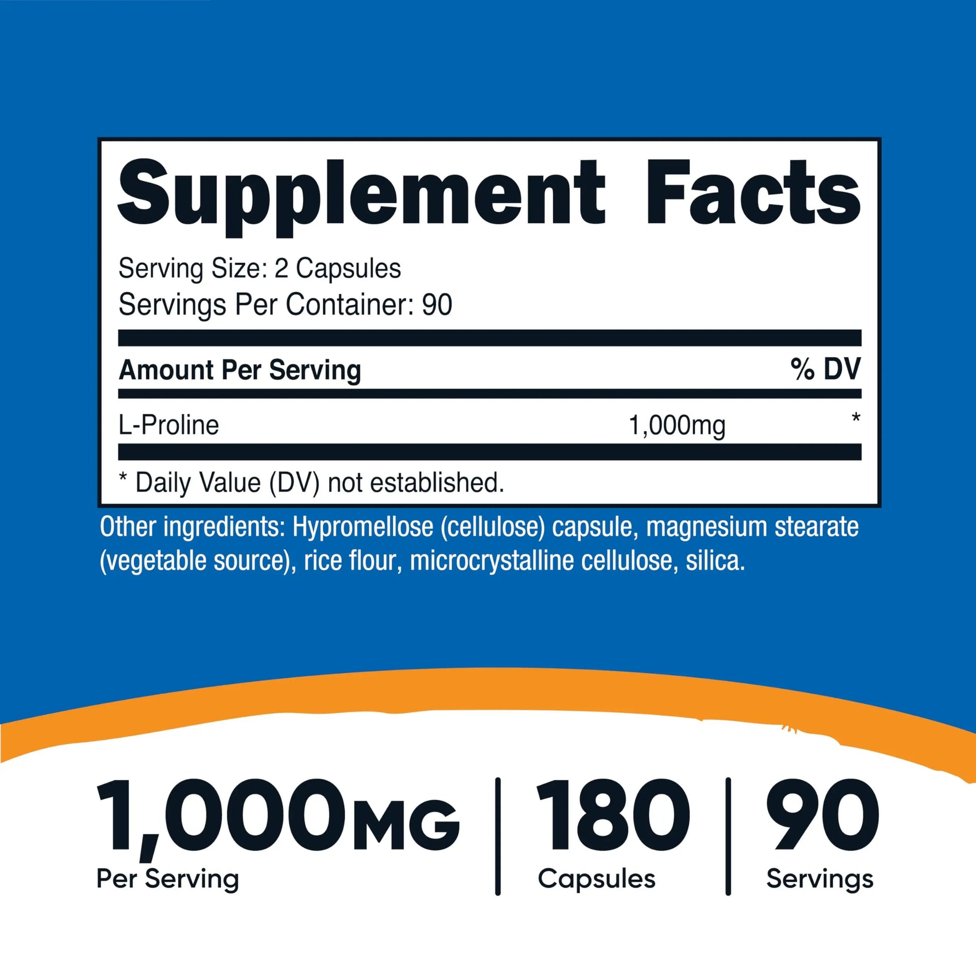 Nutricost L-Proline 1000mg, 180 Capsules (90 Servings) - 500mg Per Cap, Non-GMO, Gluten Free NutricostAu supplements