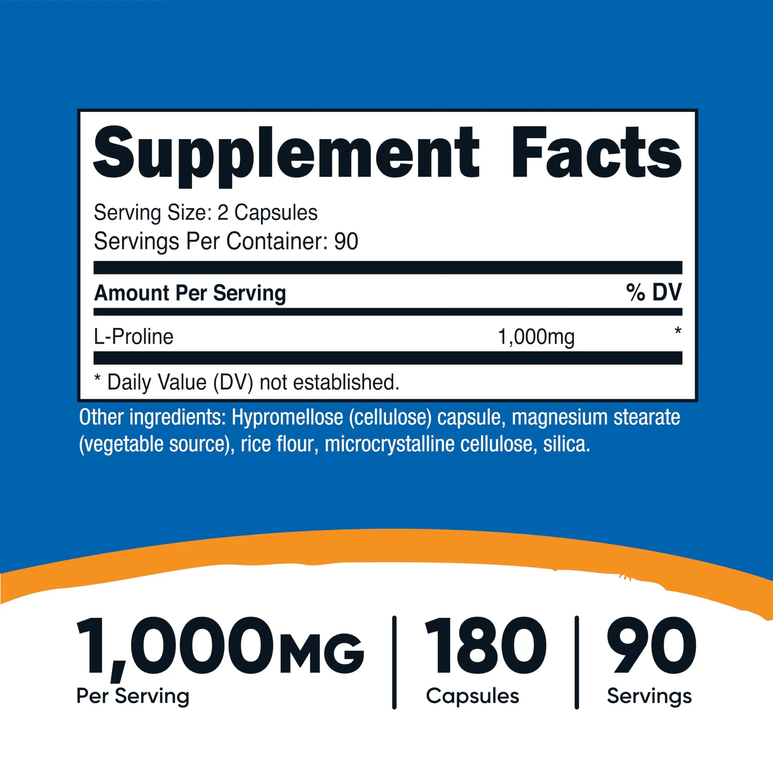 Nutricost L-Proline 1000mg, 180 Capsules (90 Servings) - 500mg Per Cap, Non-GMO, Gluten Free NutricostAu supplements