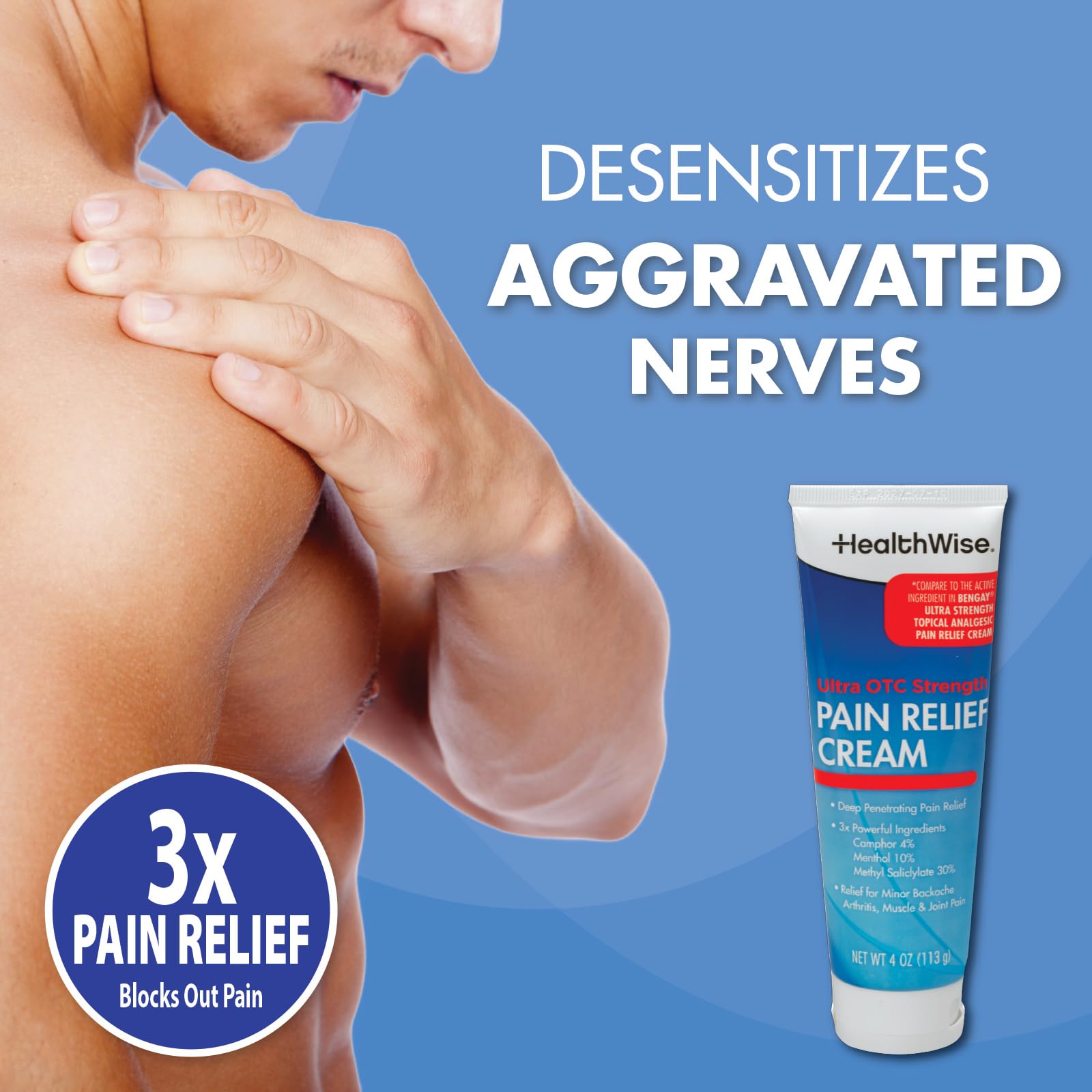 HealthWise Pain Relief Cream | Ultra OTC Strength | 4% Camphor + 10% Menthol + 30% Methly Saliclylate | Non-Greasy Formula | 4.0 Oz | Topical Analgesic HealthWiseAu supplements