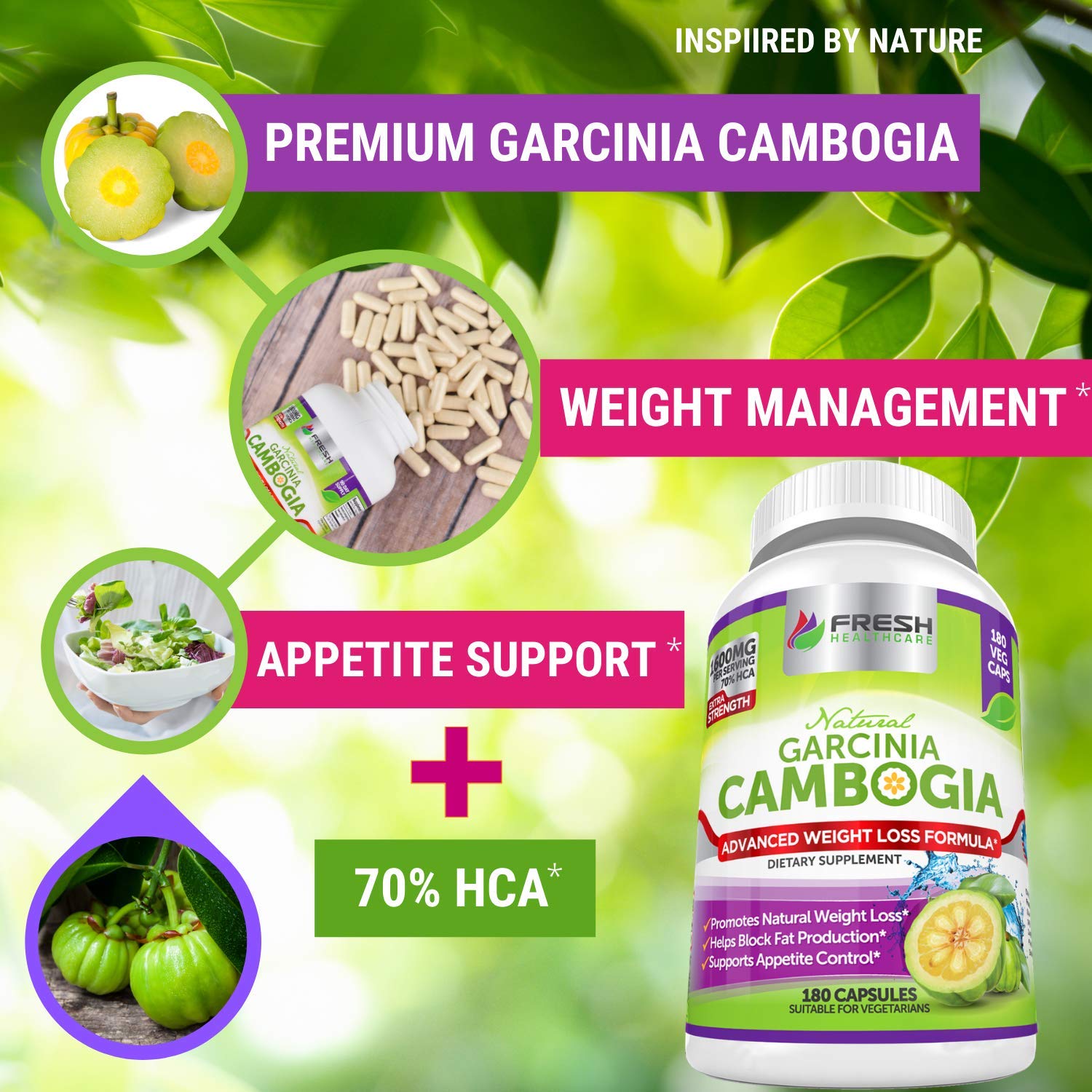 Fresh Healthcare 100% Pure Garcinia Cambogia Extract - All Natural Appetite Suppressant FRESH HEALTHCAREUS supplements