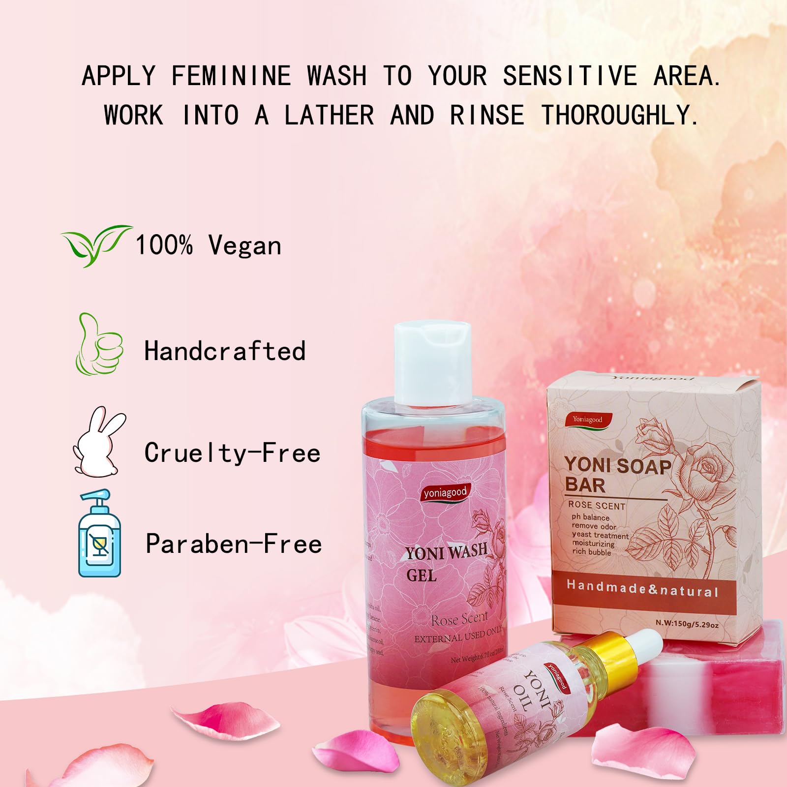 4 pack Yoni Wash Yoni Essential Oil Soap for Women Set, 2 * 30ml Feminine Oil, 6.7 fl.oz Feminine Wash yoniagoodAu supplements