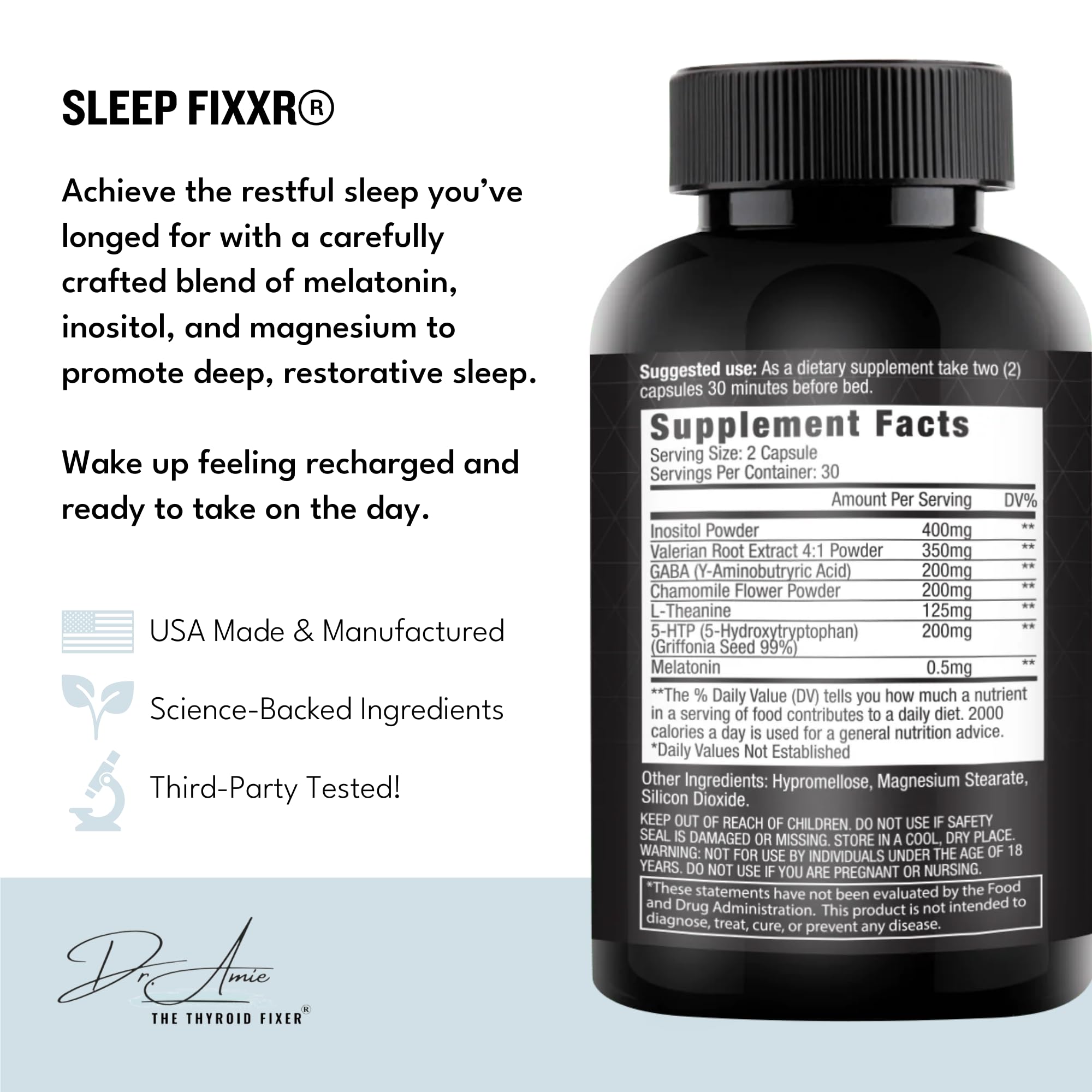Fixxr Sleep Support by Dr. Amie | with Melatonin, Inositol, and Magnesium | 30 Day Supply, 60 Capsules FixxrAu supplements