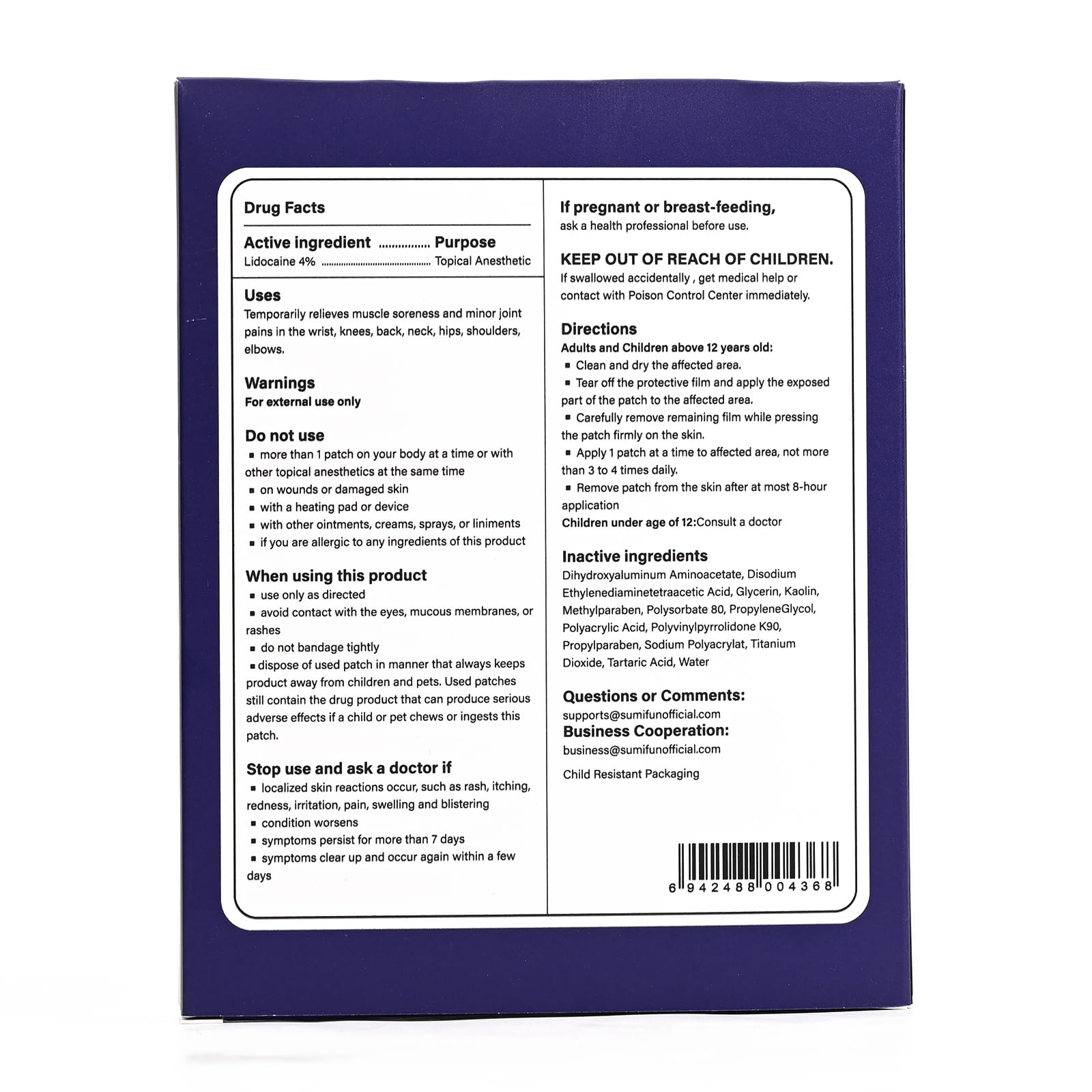 Sumifun XL Lidocaine Patches for Pain Relief, 4% Lidocaine Maximum Strength OTC, Extra Large 4.72"x7.87" for Full Back Pain Patches & Large Areas, 5 Count SumifunAu supplements