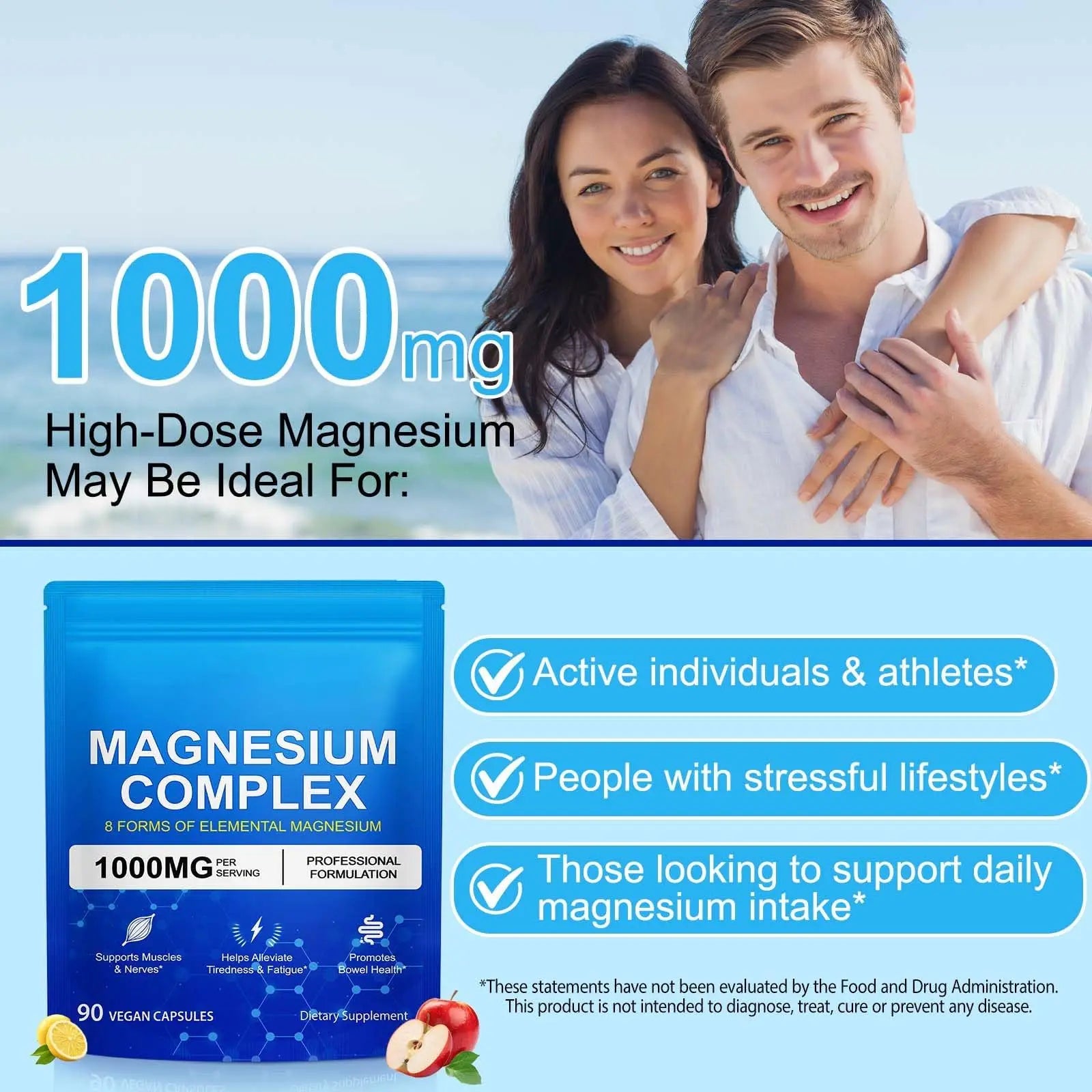 8-in-1 Magnesium Complex 90 Capsules, 1000mg with Magnesium Glycinate, Citrate, Malate, Taurate, Easy Absorption for Health, Energy, Non-GMO, Vegan ITSDAWNnz supplements