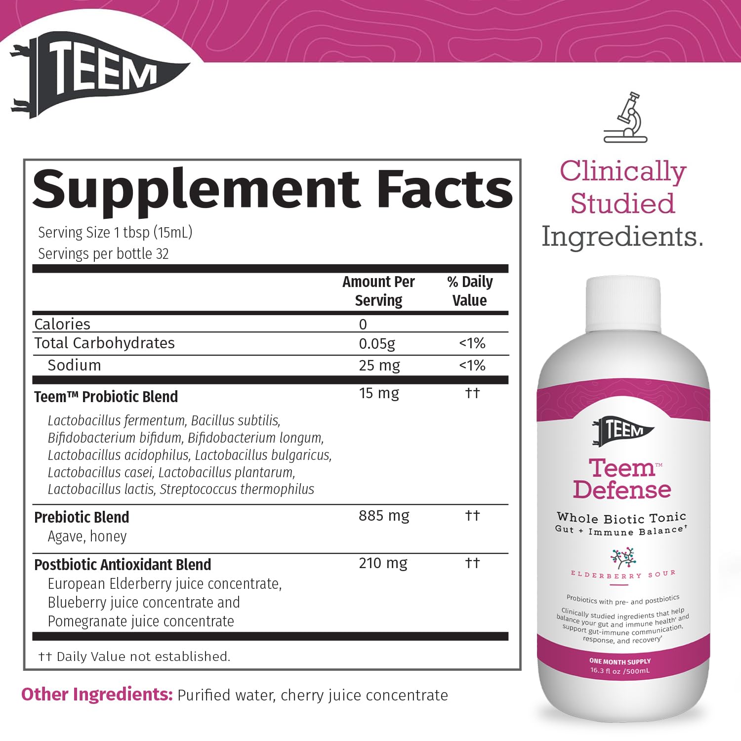 Teem Defense Liquid Probiotic with Elderberry, Whole Biotic Tonic for Digestion & Immunity, Prebiotic Probiotic & Postbiotic Supplement for Kids and Adults, 30 Day Supply – 16.3 Fl.Oz TeemAu supplements