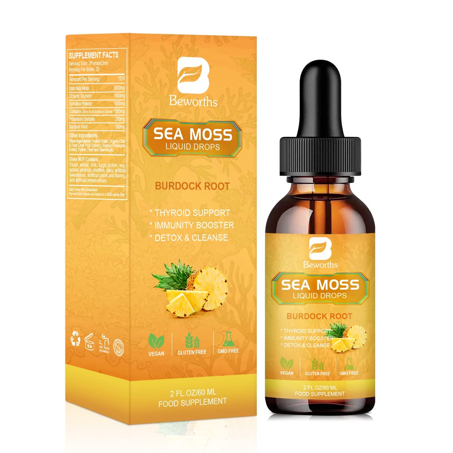 B BEWORTHS Sea Moss Liquid Drops - Organic Irish Sea Moss Gel with Burdock Root B BEWORTHSUS supplements